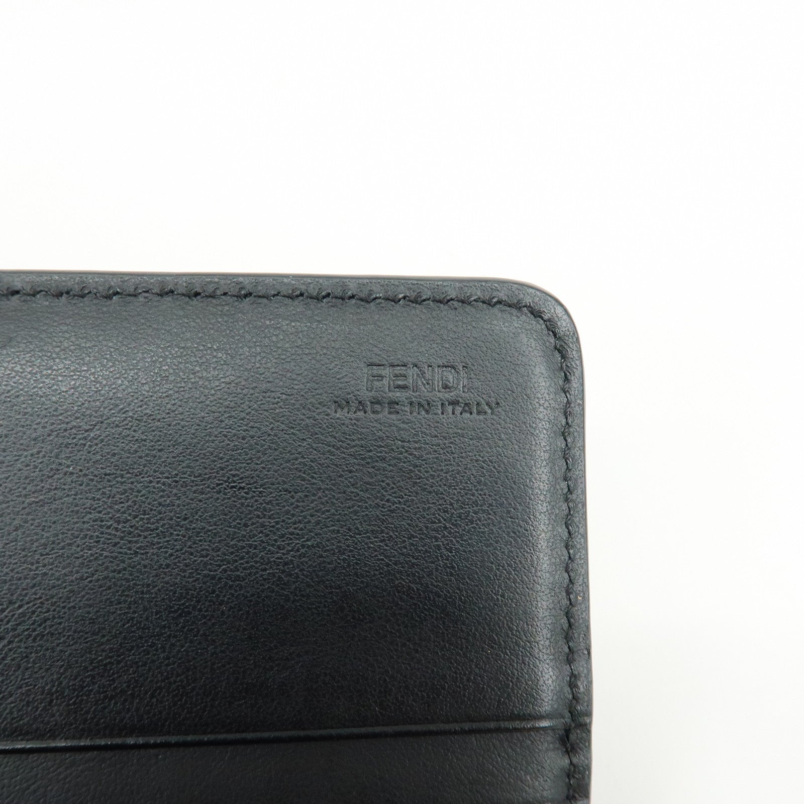 FENDI Leather Studs Chain Shoulder Wallet Long Wallet Black 8M0365
