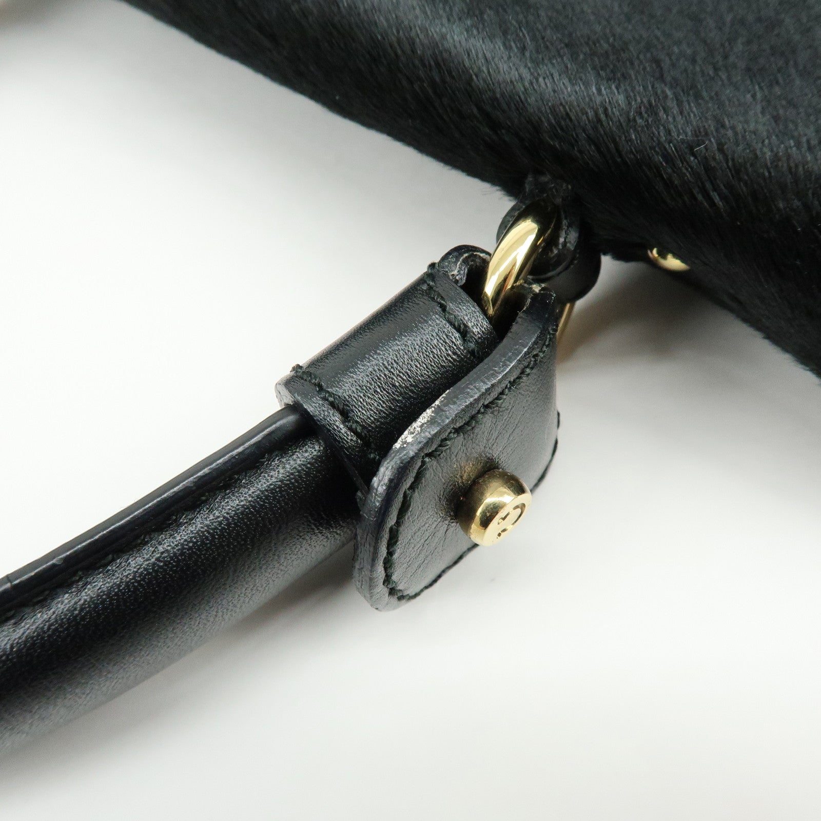 Ferragamo Gancini Unborn Calf Leather 2Way Bag Top Handle Bag Black