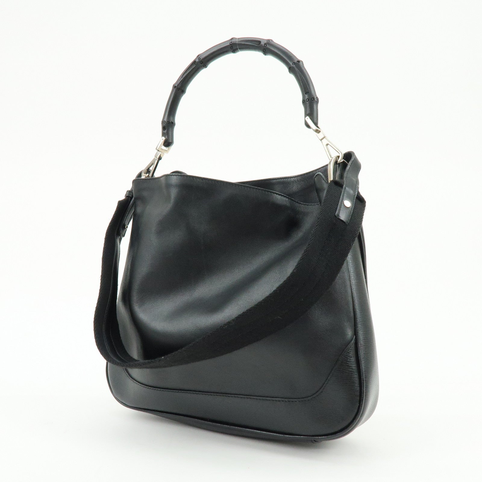GUCCI Bamboo Leather 2Way Bag Shoulder Bag Hand Bag Black 002058