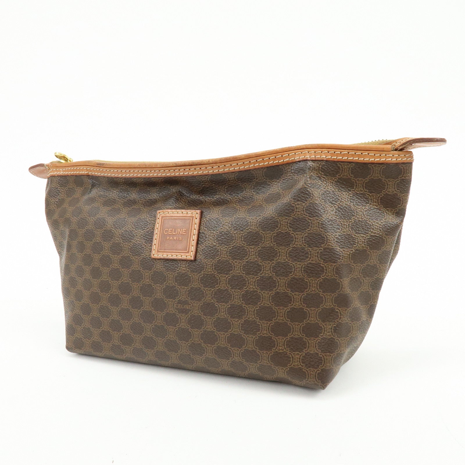 CELINE Macadam PVC Leather Cosmetic Pouch Accessory Pouch Brown