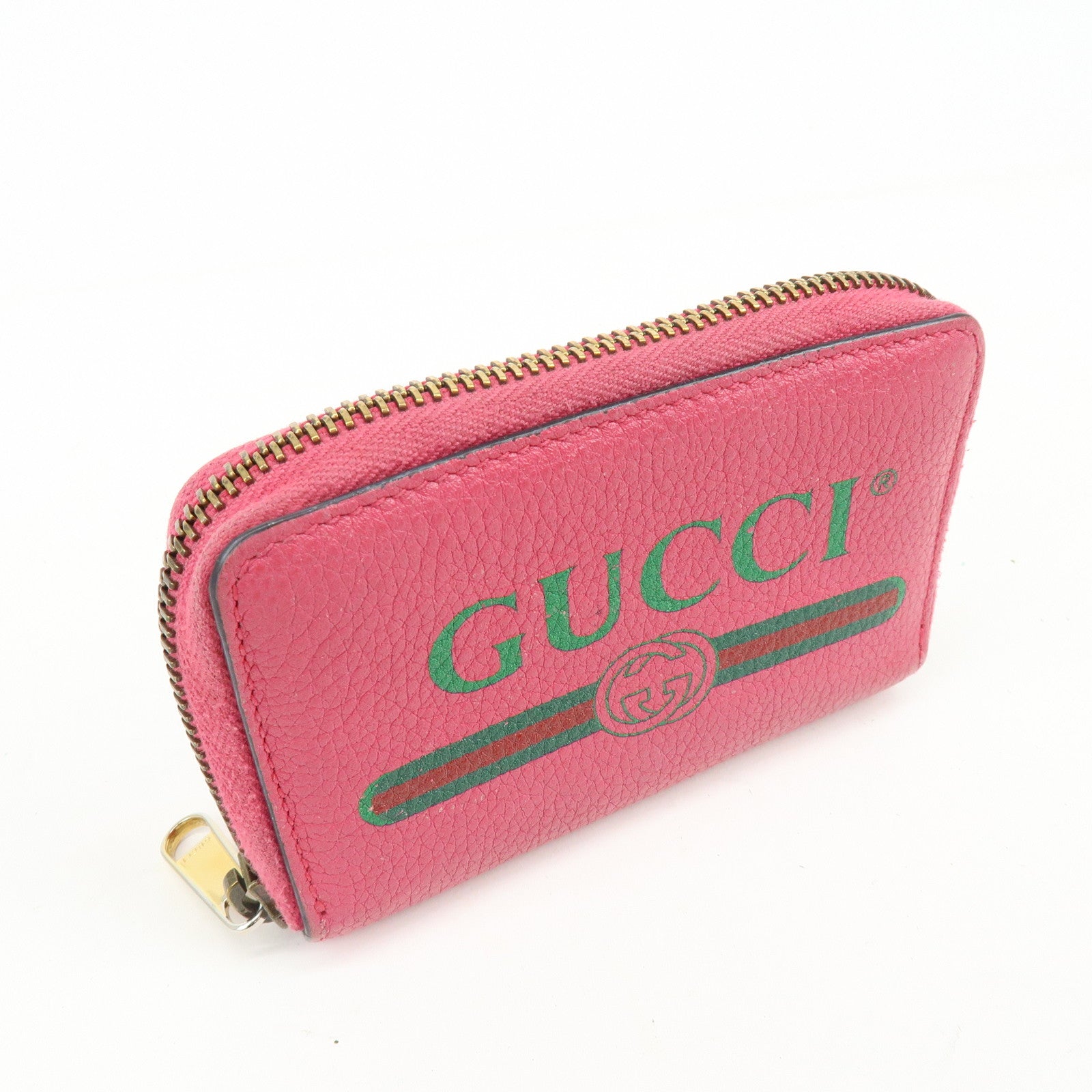 GUCCI Interlocking G Sherry Leather Round Zipper Coin Case Pink 496319