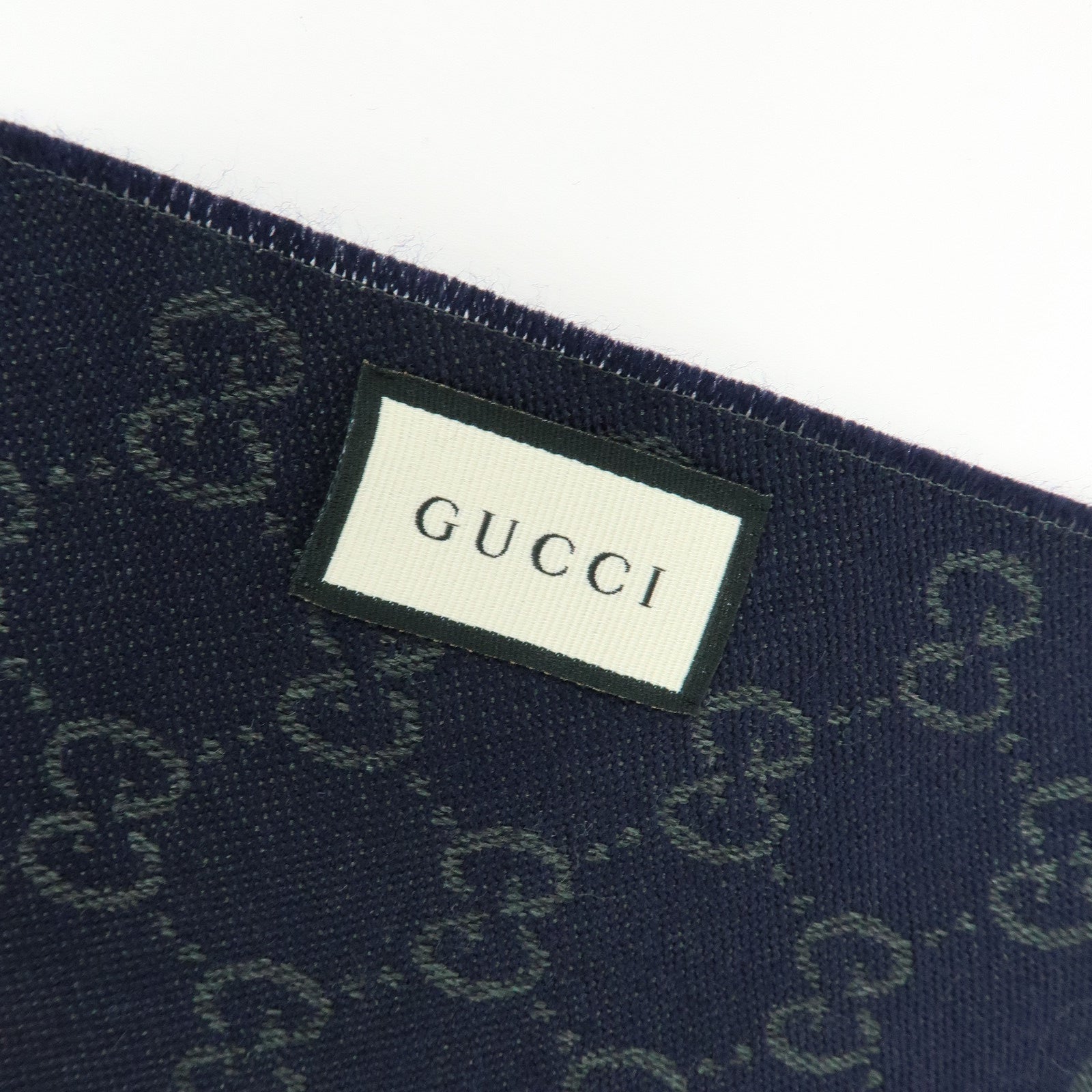 GUCCI GG Monogram Wool100% Scarf Stole Navy Dark Green