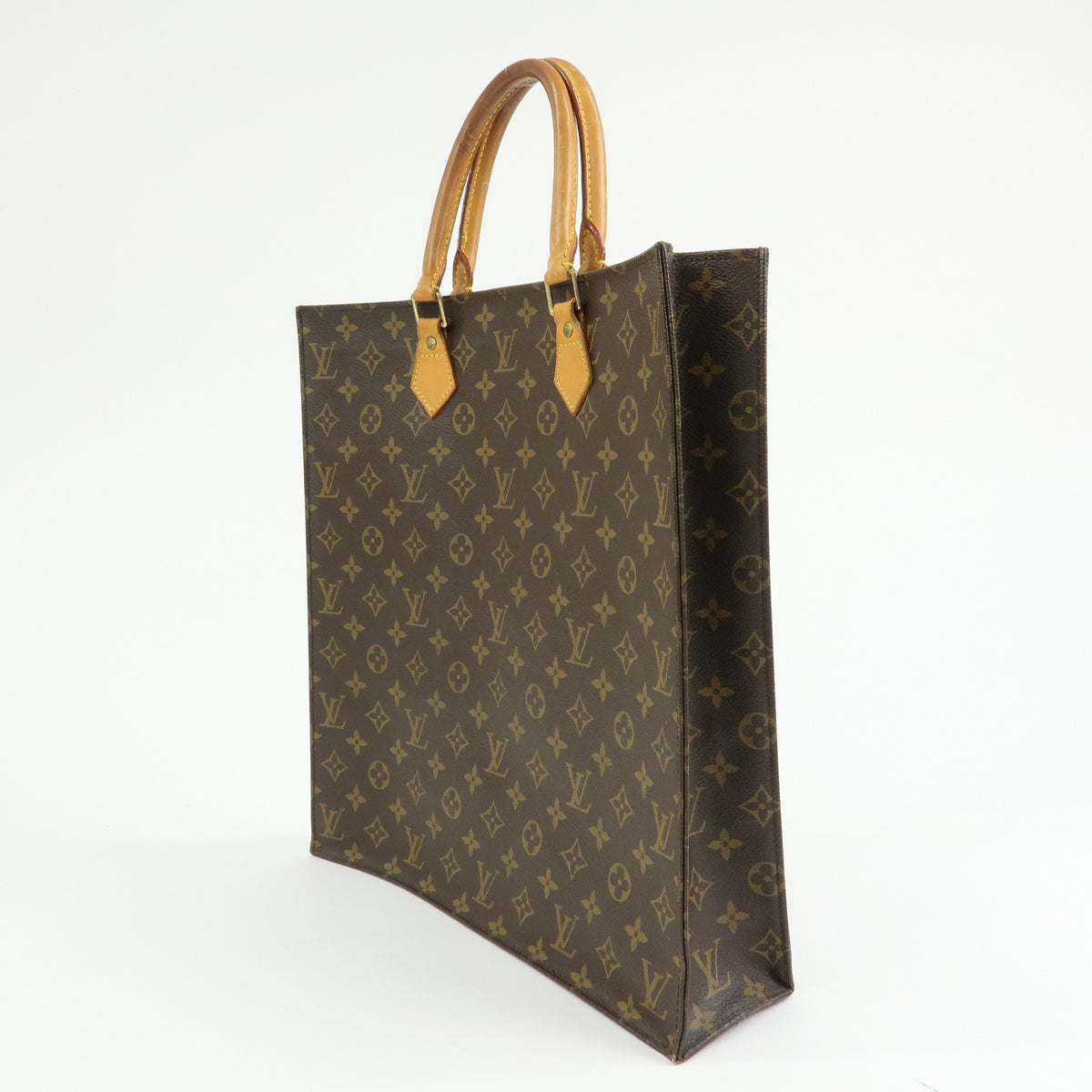 Louis Vuitton Monogram Sac Plat Tote Bag Hand Bag Brown M51140