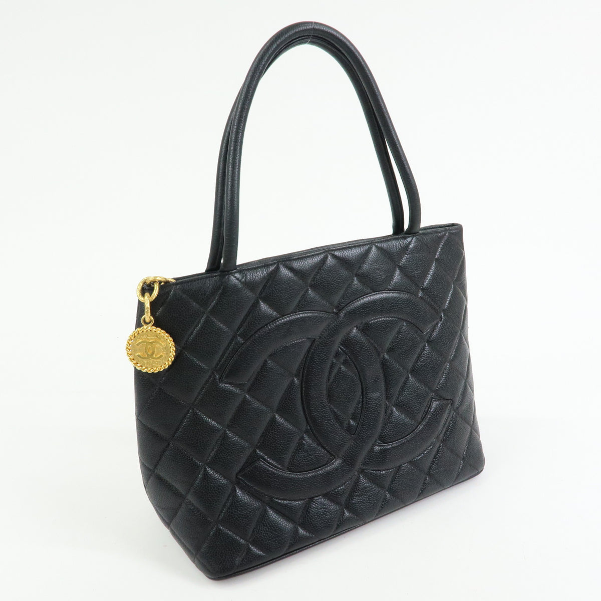 CHANEL Medallion Matelasse COCO Mark Caviarskin Tote Hand Bag A01804