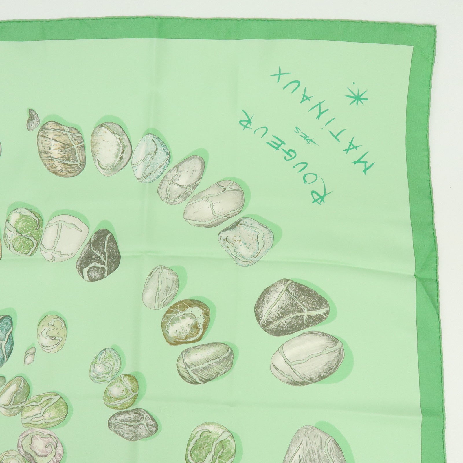 HERMES Carre 90 Silk 100% Scarf APHORISME Pebble Motif Light Green Gray