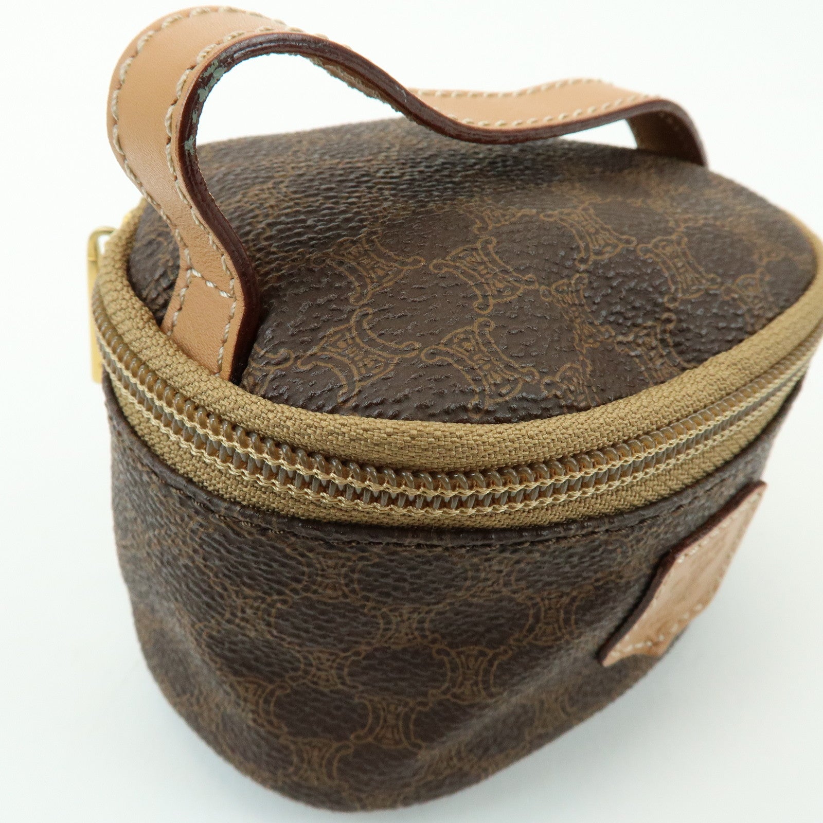 CELINE Macadam PVC Canvas Leather Mini Pouch Vanity Bag Brown