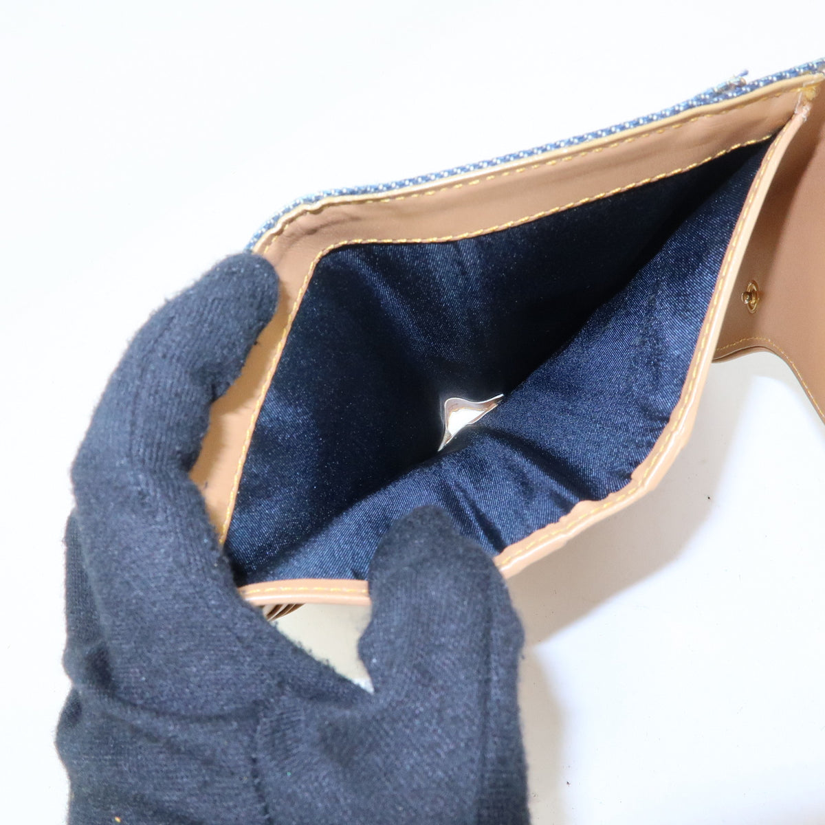 Christian Dior Saddle Denim Leather Bi-fold Long Wallet Blue