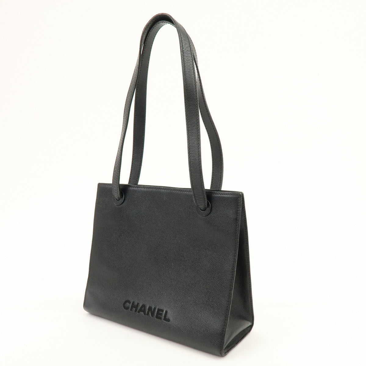 CHANEL Logo Caviarskin Tote Bag Shoulder Bag Black
