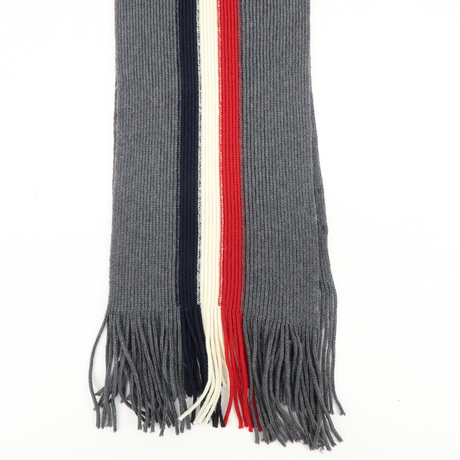 Moncler Wool 100% Scarf Stole Tri-color Gray Navy White Red