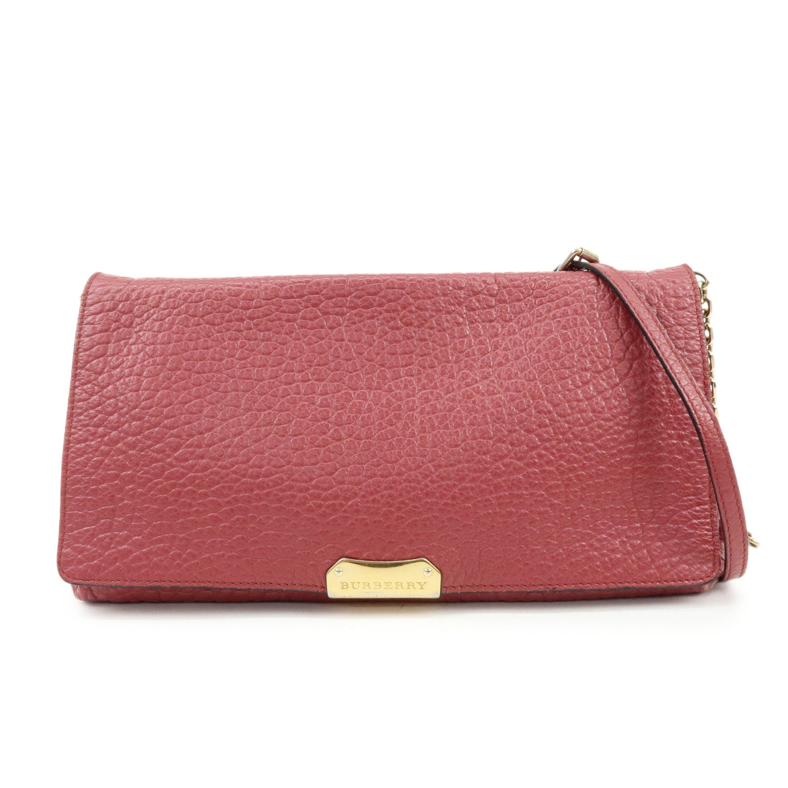 BURBERRY Leather Chain Shoulder Bag Clutch Bag Pink