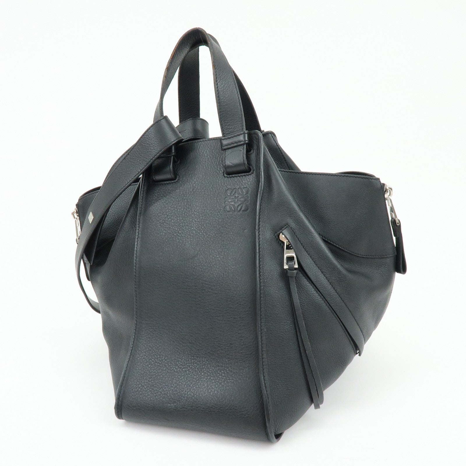 LOEWE Anagram Hammock Medium Leather Shoulder Crossbody Bag Black