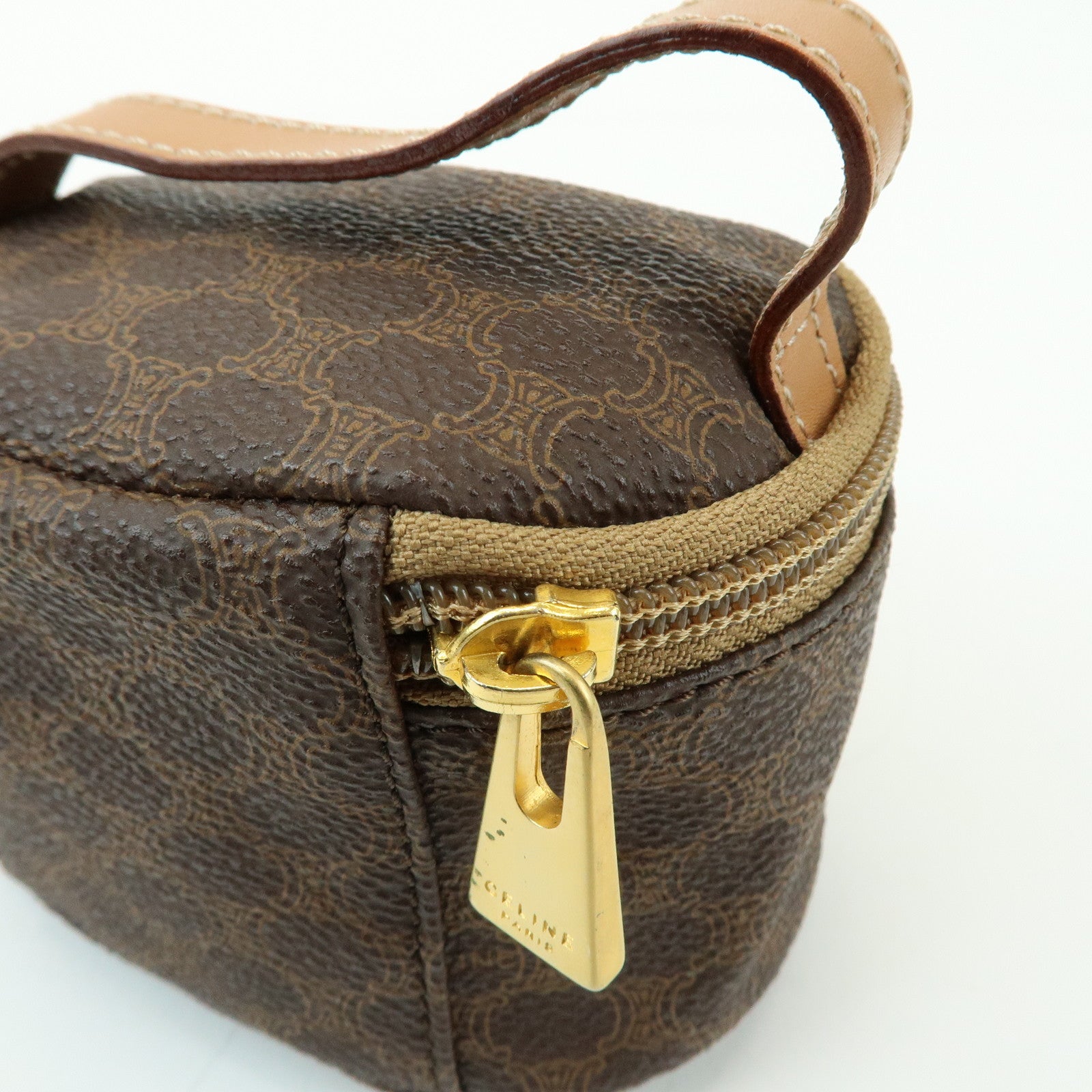 CELINE Macadam PVC Canvas Leather Mini Pouch Vanity Bag Brown