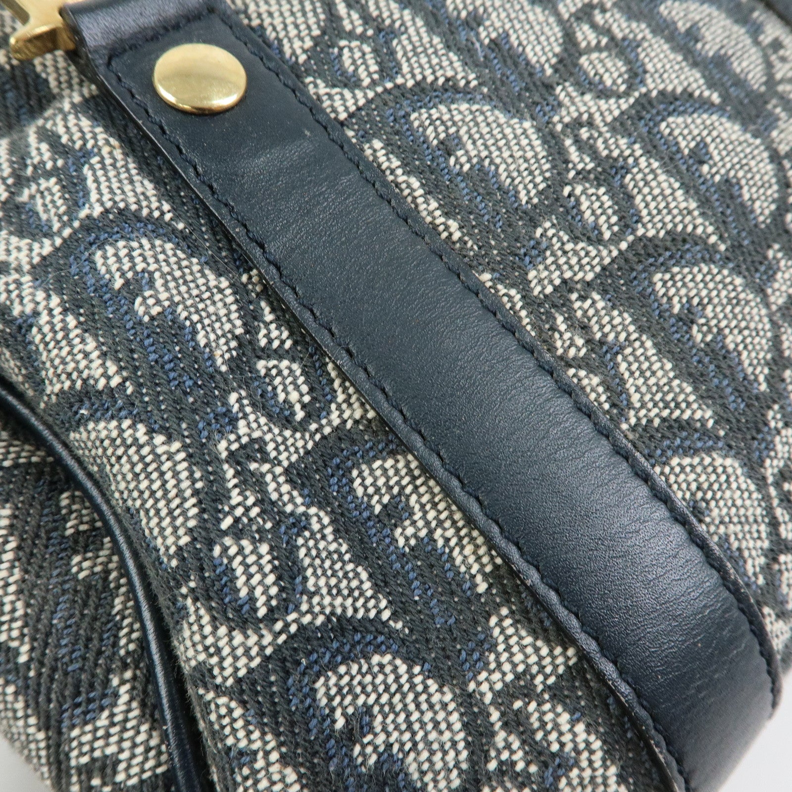 Christian Dior Trottern Jacquard Leather Mini Boston Bag Hand Bag Navy