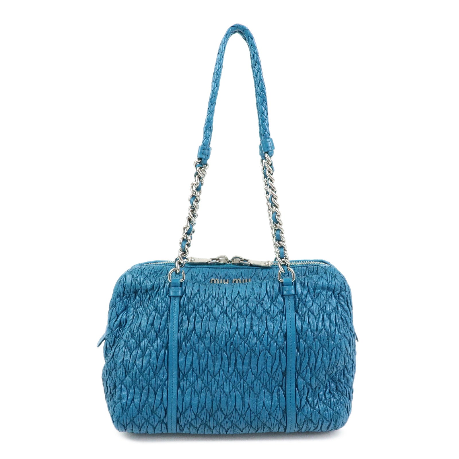 MIU MIU Matelasse Cloquet Nappa Leather Chain Shoulder Bag Turquoise