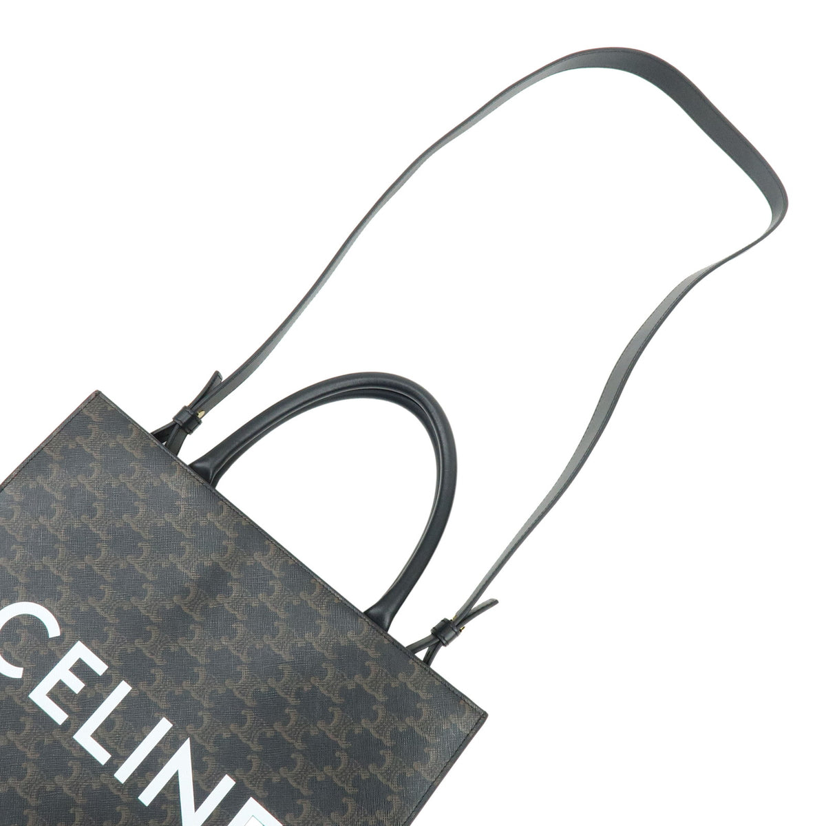 CELINE Triomphe Medium Vertical Cabas PVC Leather 2Way Bag Black 194432