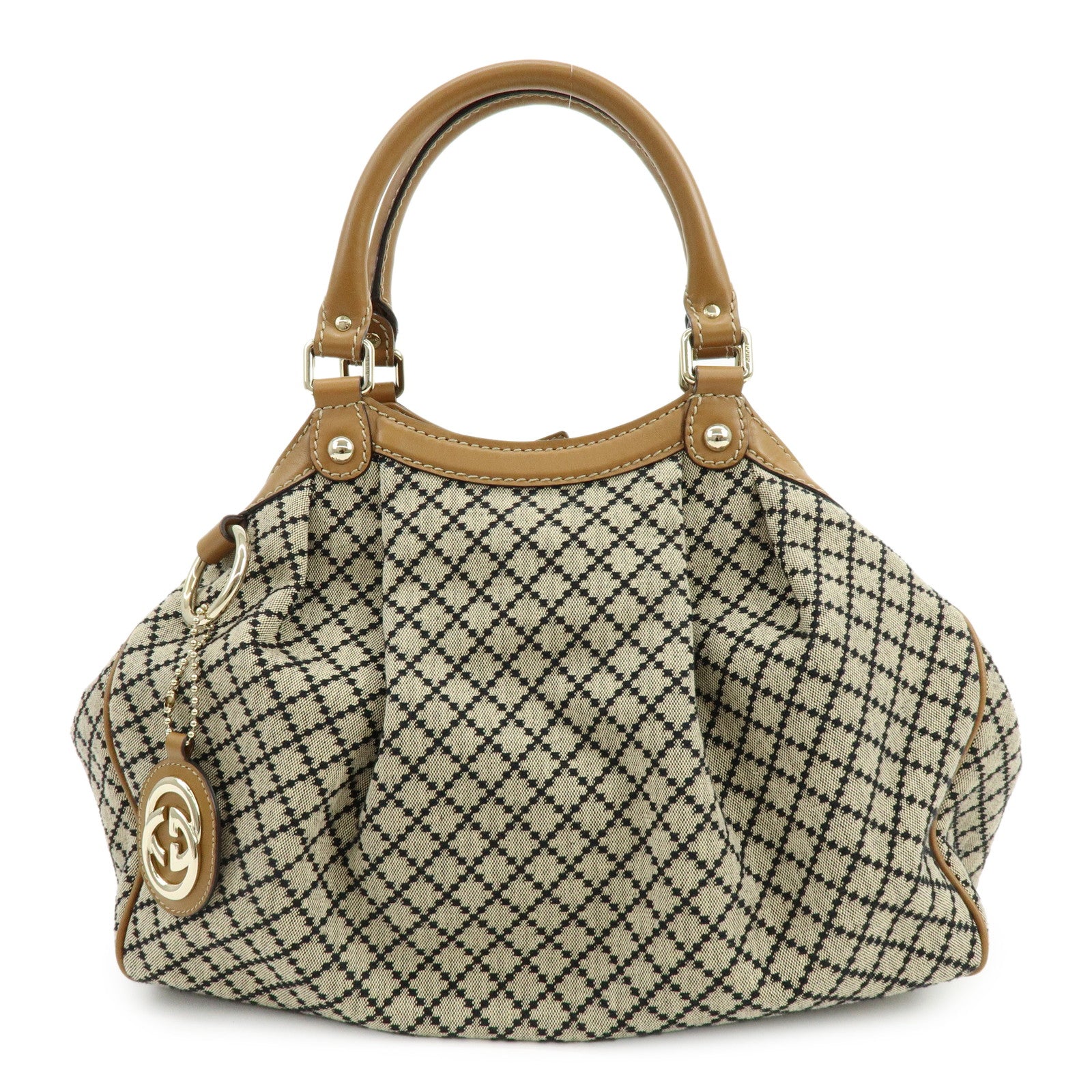 GUCCI Sukey Diamante Interlocking G Canvas Leather Tote Bag 211944