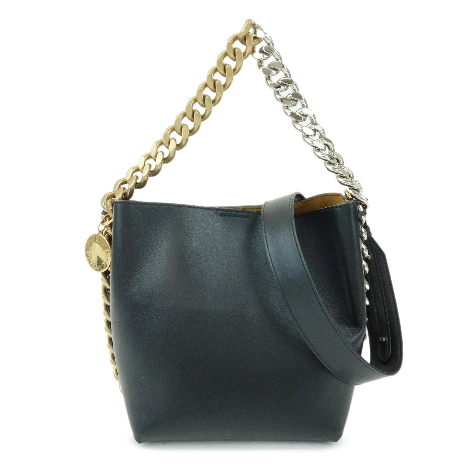STELLA MCCARTNEY Faux Leather Frayme Bucket 2Way Hand Bag Black