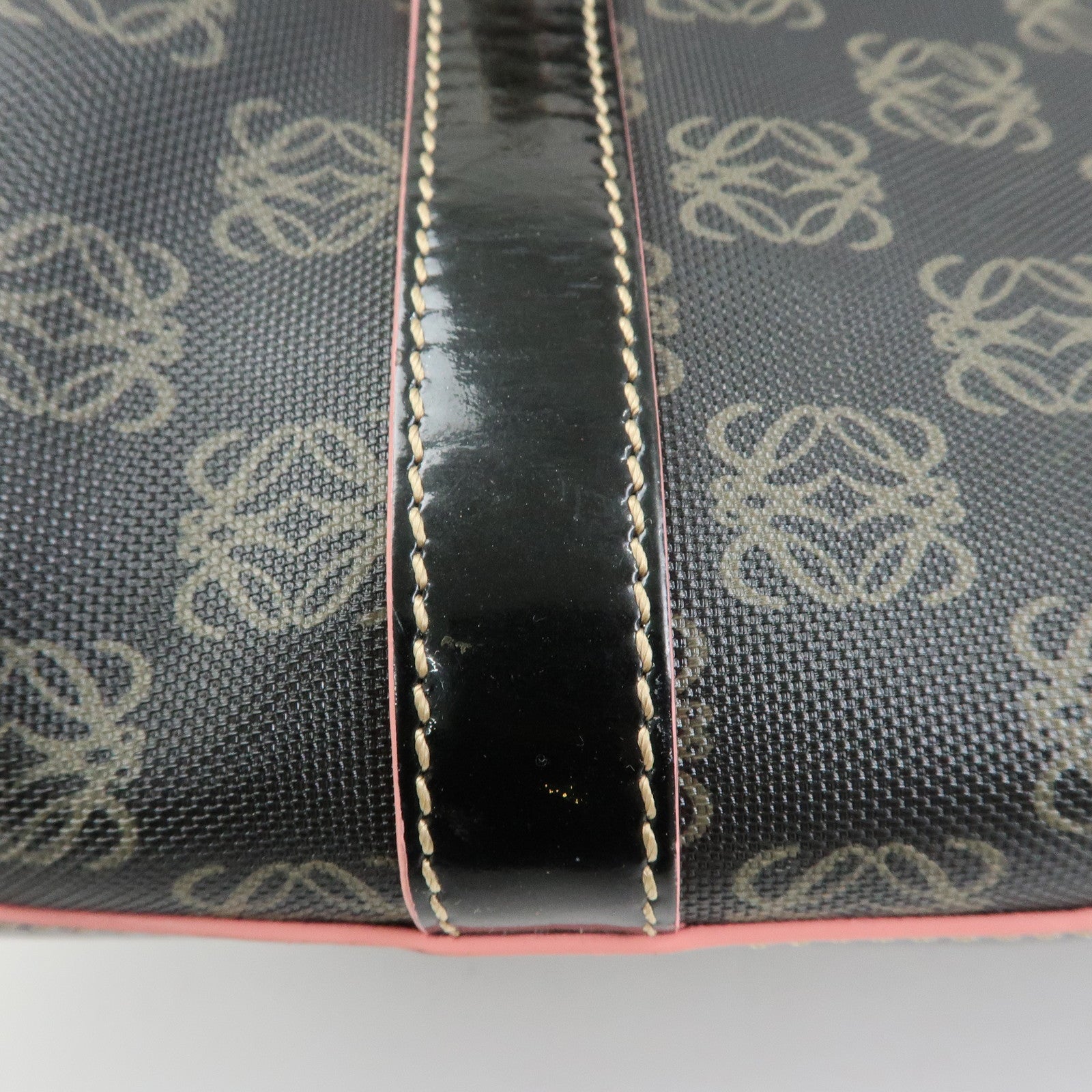LOEWE Anagram PVC Patent Leather Tote Bag Shoulder Bag Black Pink