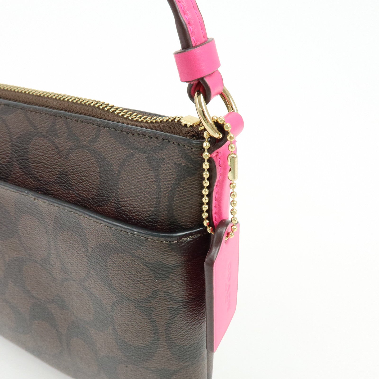 COACH Signature PVC Leather Shoulder Bag Crossbody Bag Brown Pink