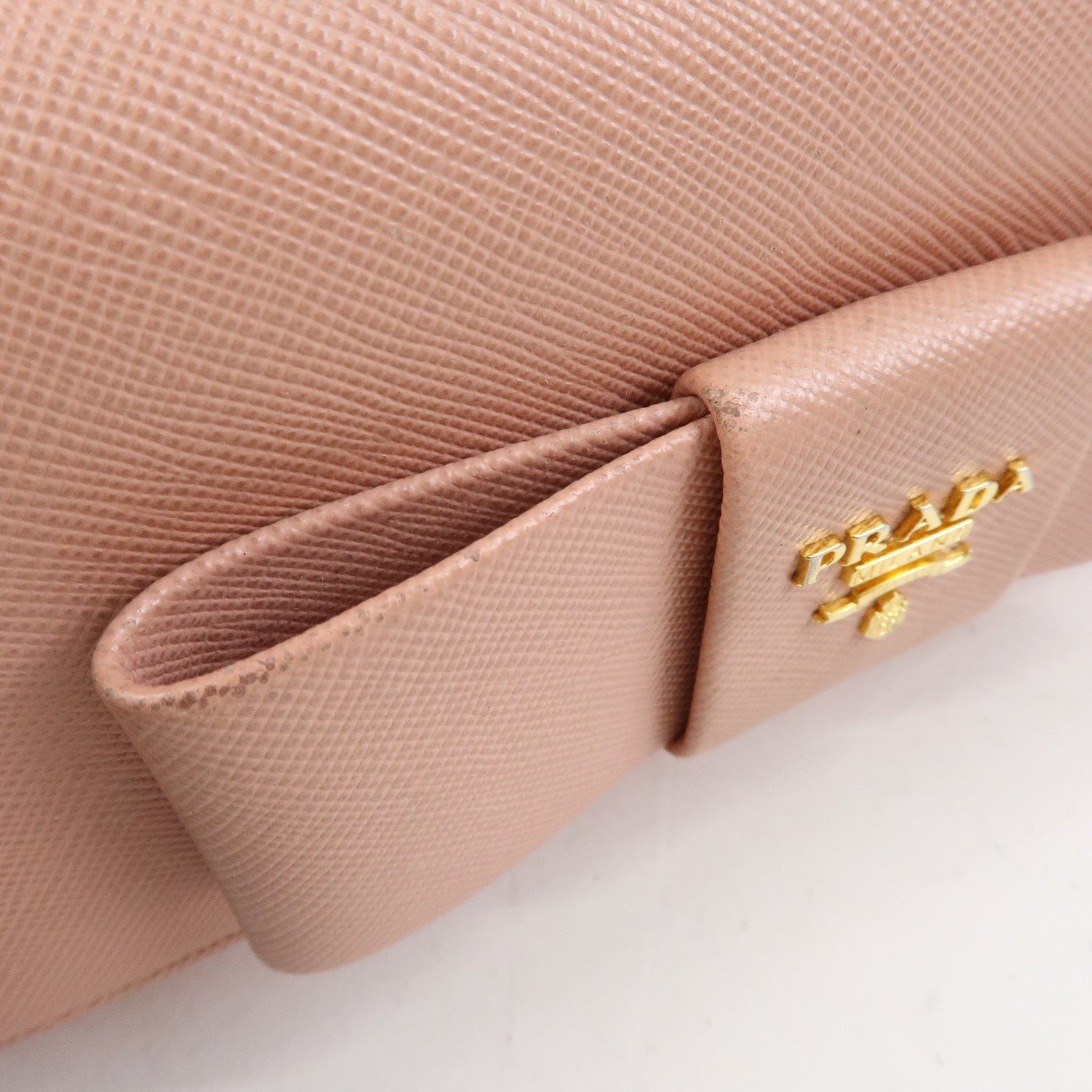 PRADA Logo Ribbon Saffiano Leather Long Wallet Pink 1M1132