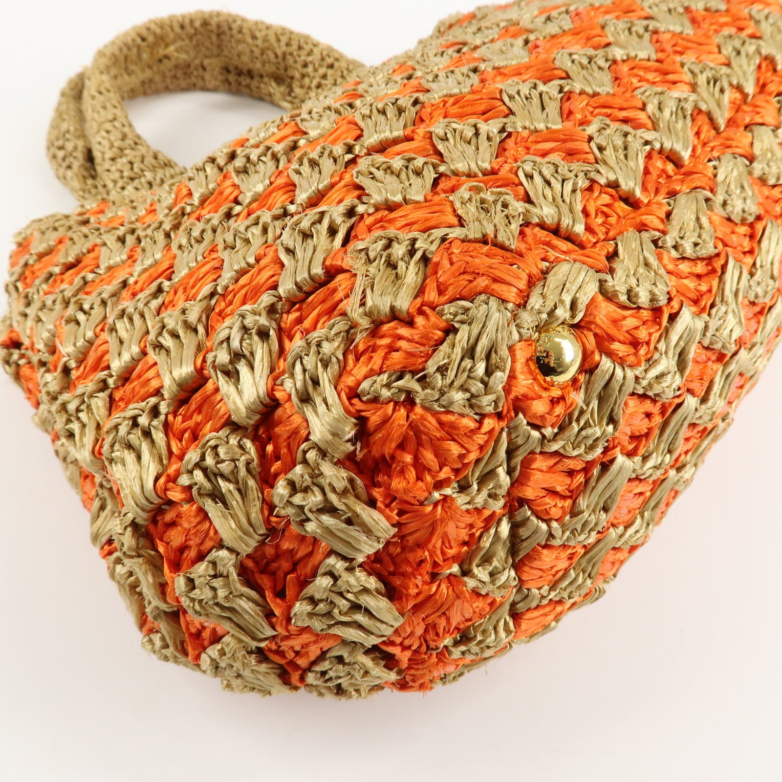 PRADA Triangl Logo Braded Tote Bag Hand Bag Orange Beige Used