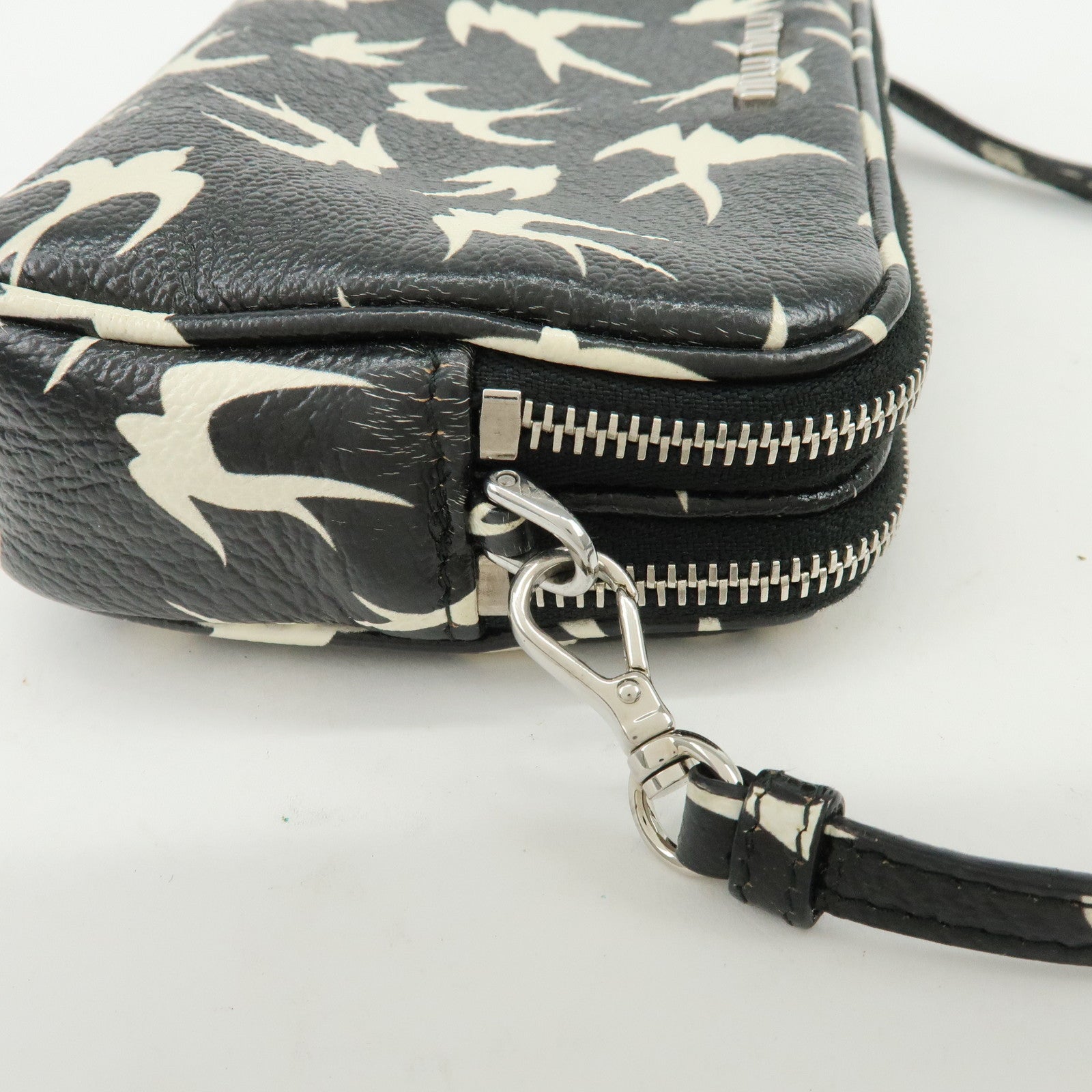 MIU MIU Swallow Madras Leather Shoulder Bag Black White 5ZH011