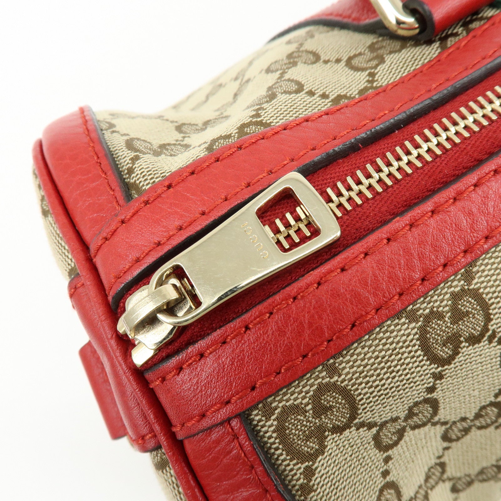 GUCCI Sherry GG Canvas Leather 2Way Bag Boston Bag Beige Red 247205