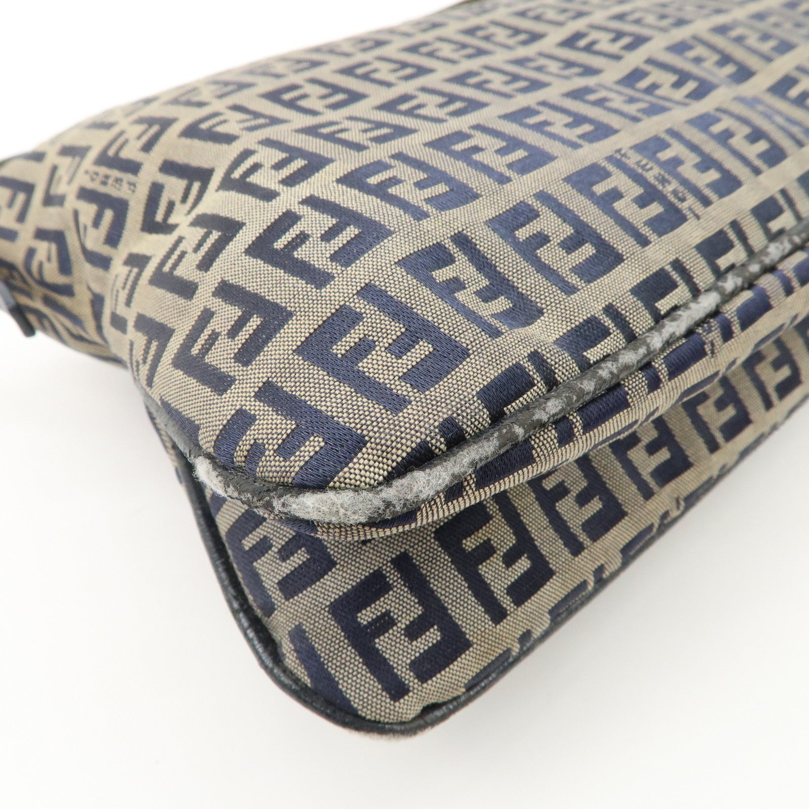 FENDI Zucchino Canvas Leather Shoulder Bag Hand Bag Grey Navy 26796 Used