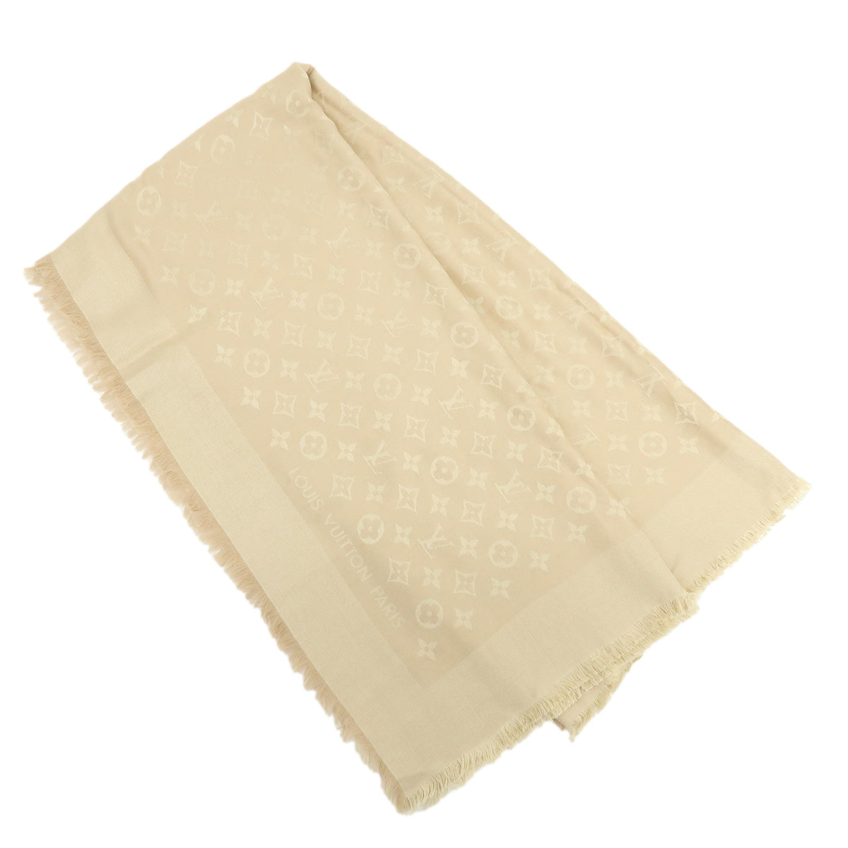 Louis Vuitton Monogram Cashmere Wool Scarf Shawl Champagne Gold