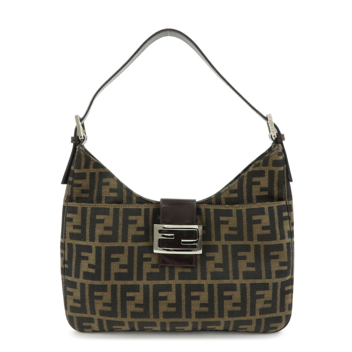 FENDI Zucca Canvas Leather Shoulder Bag Hand Bag Black Brown 26569