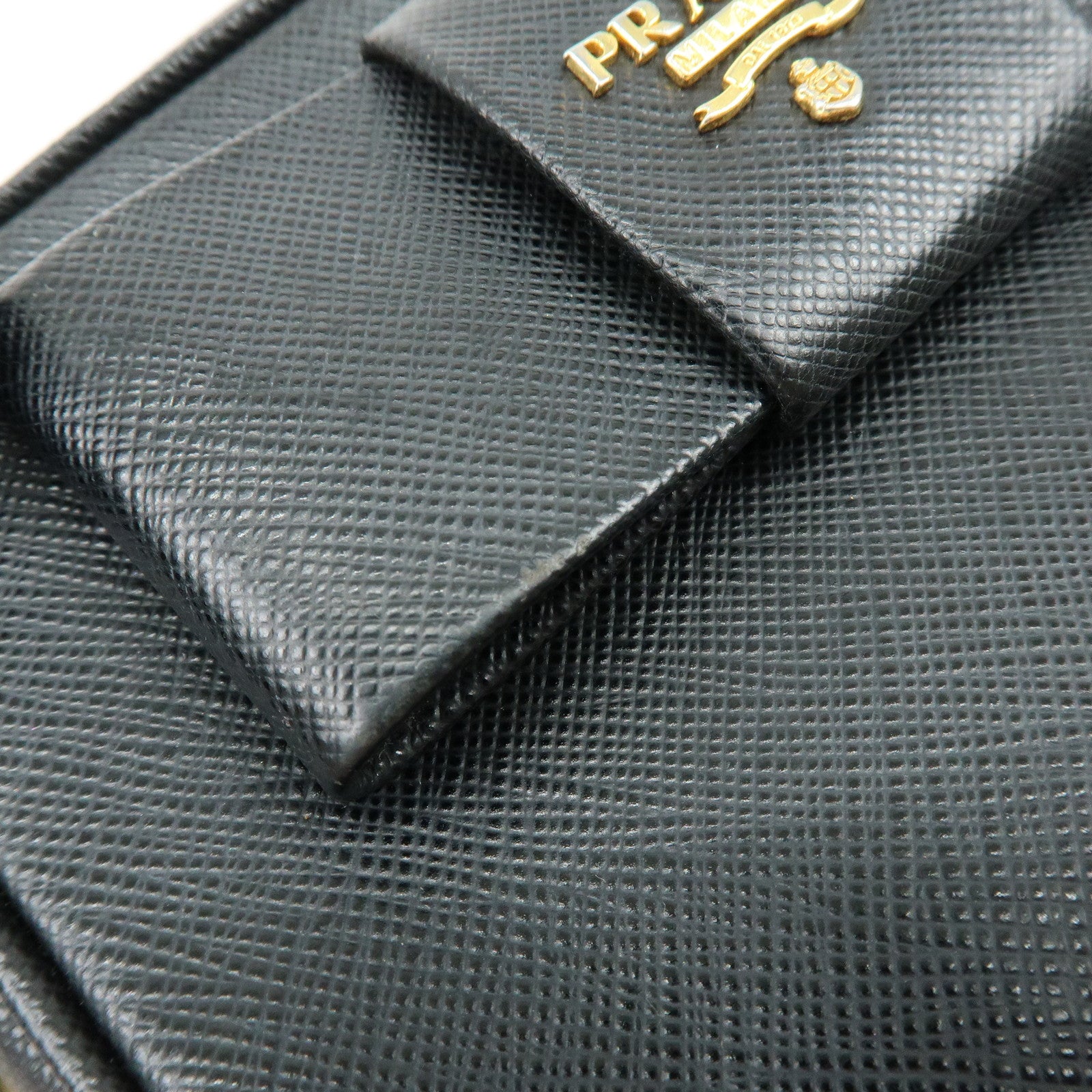 PRADA Saffiano Leather Shoulder Crossbody Bag Ribbon Motif Black 1NF674