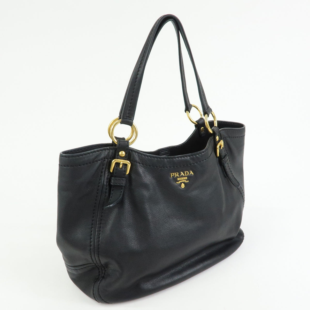PRADA Soft Calf Leather Tote Bag Shoulder Bag Black BR4691