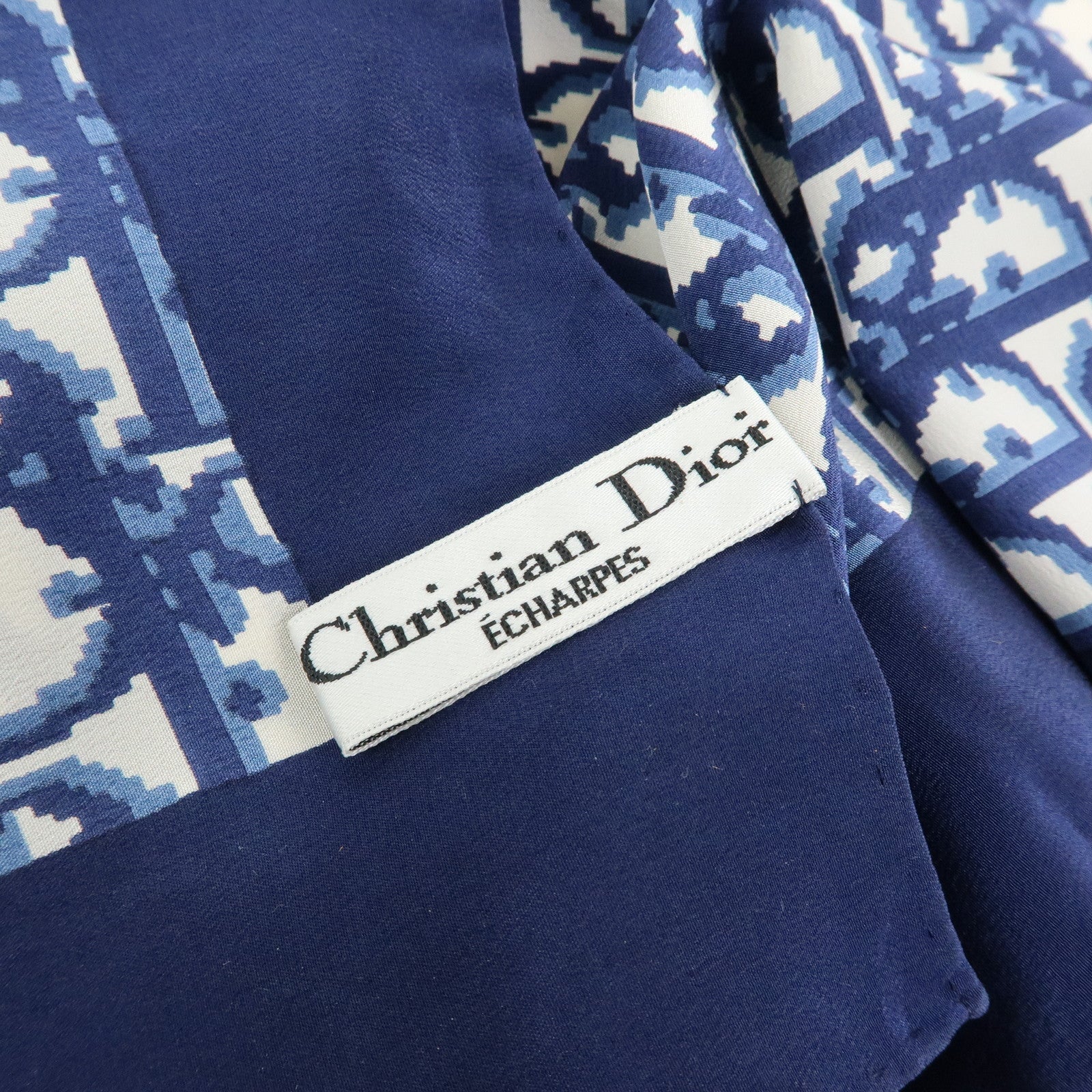 Christian Dior Trotter Silk 100% Scarf Navy White