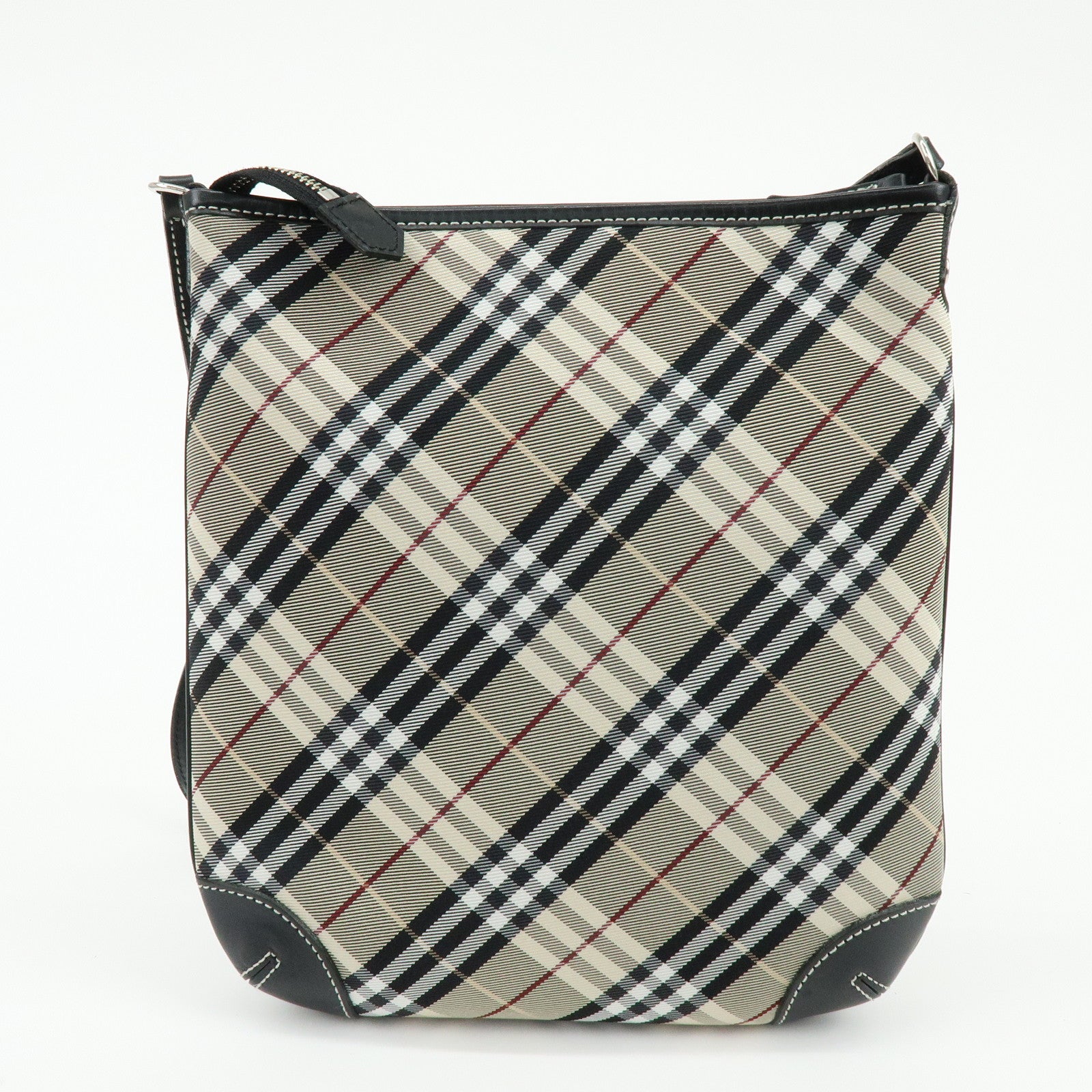 BURBERRY Blue Label Nova Plaid Canvas Leather Shoulder Bag Beige Black