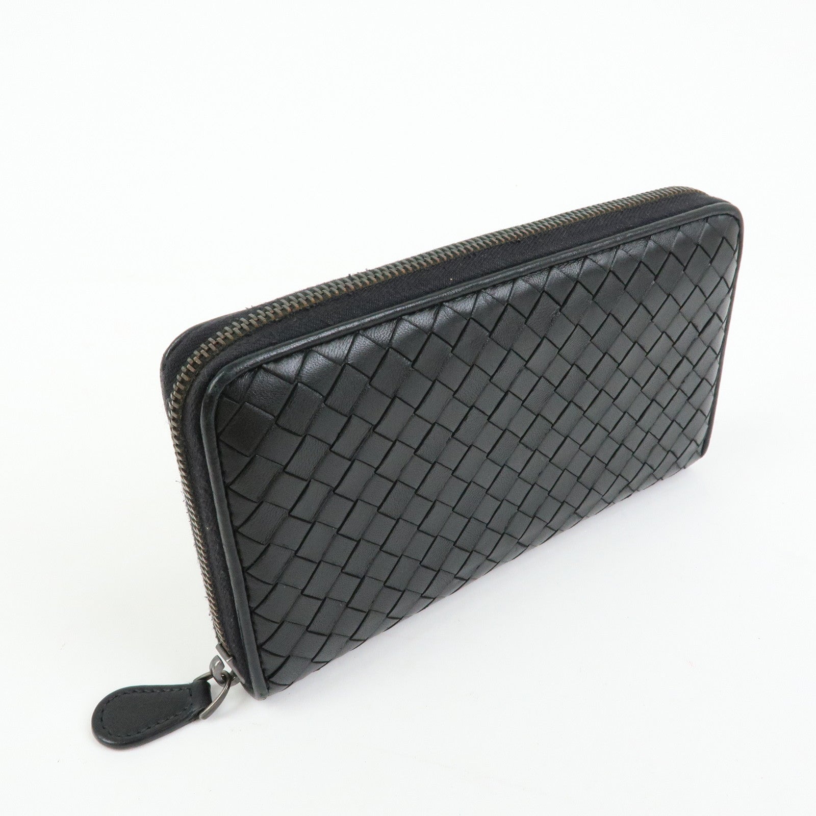 BOTTEGA VENETA Intrecciato Leather Round Zippy Long Wallet Black