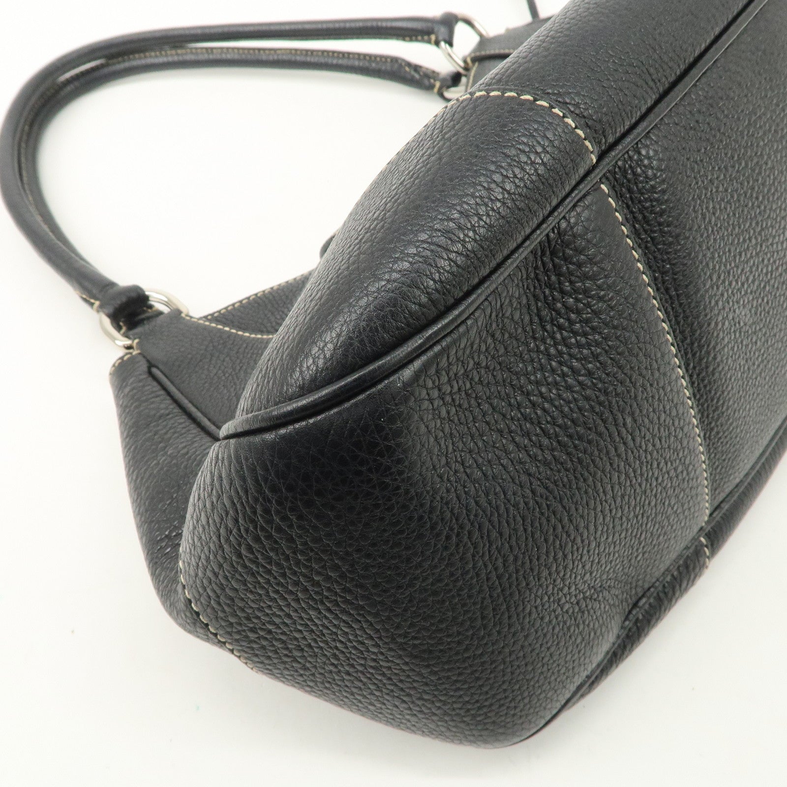 PRADA Logo Leather Shoulder Bag Hand Bag Black Silver Hardware
