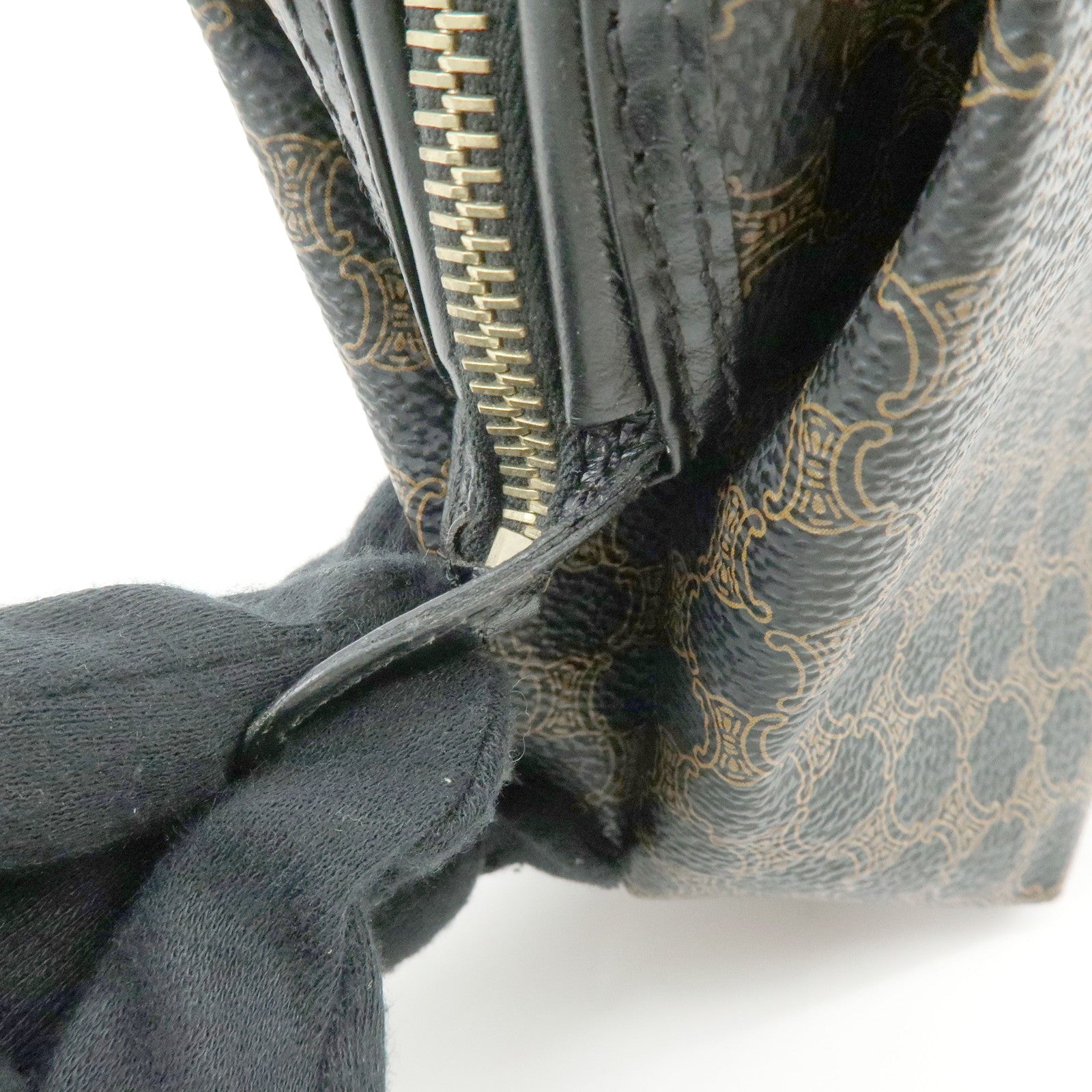 CELINE Macadam PVC Leather Pouch Cosmetic Case Dark Brown Black