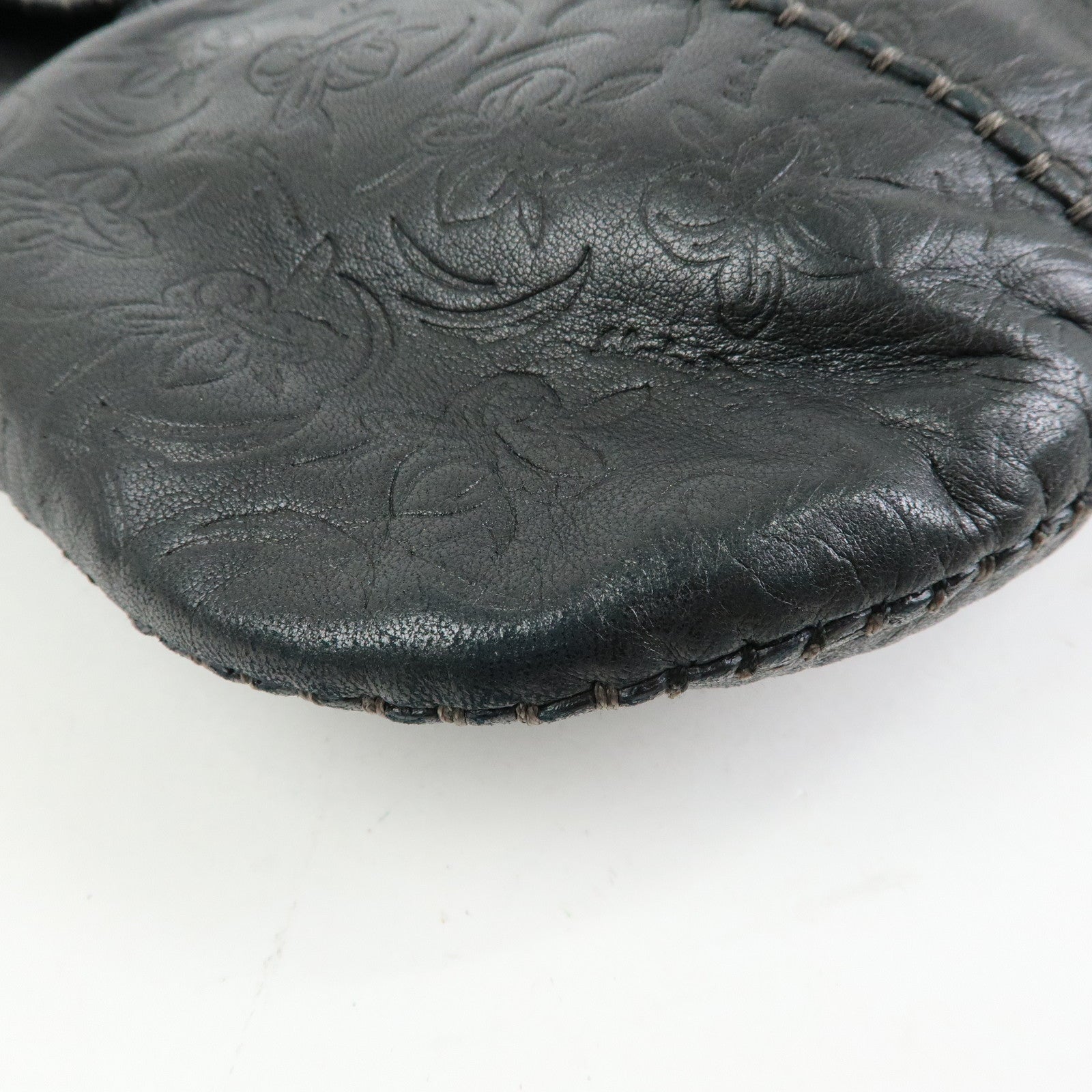 Ferragamo Gancini Embossed Flower Leather Shoulder Bag Black