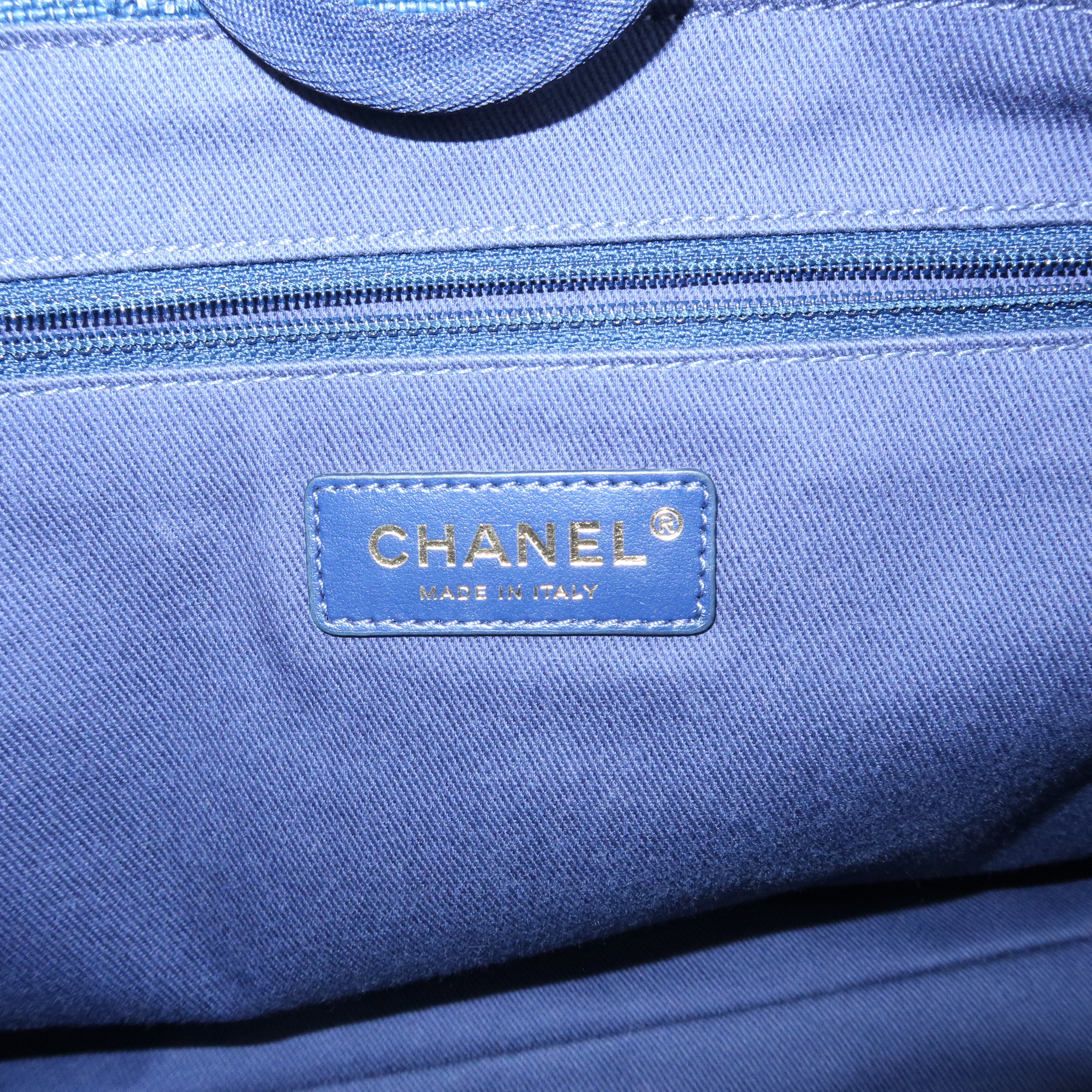 CHANEL Deauville MM Canvas Leather Tote Chain Shoulder Bag A67001