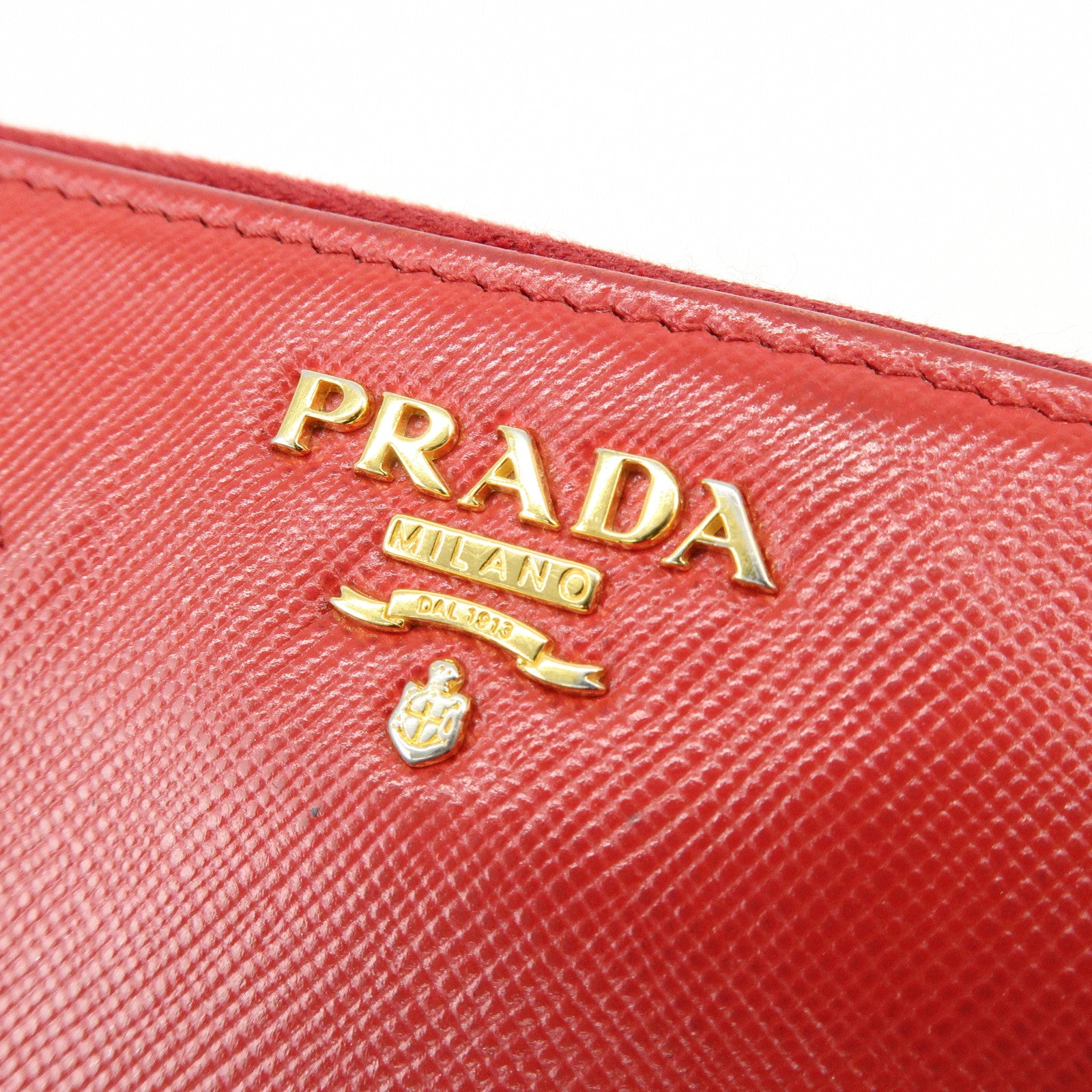 PRADA Saffiano Leather Cherry Round Zippy Long Wallet Red