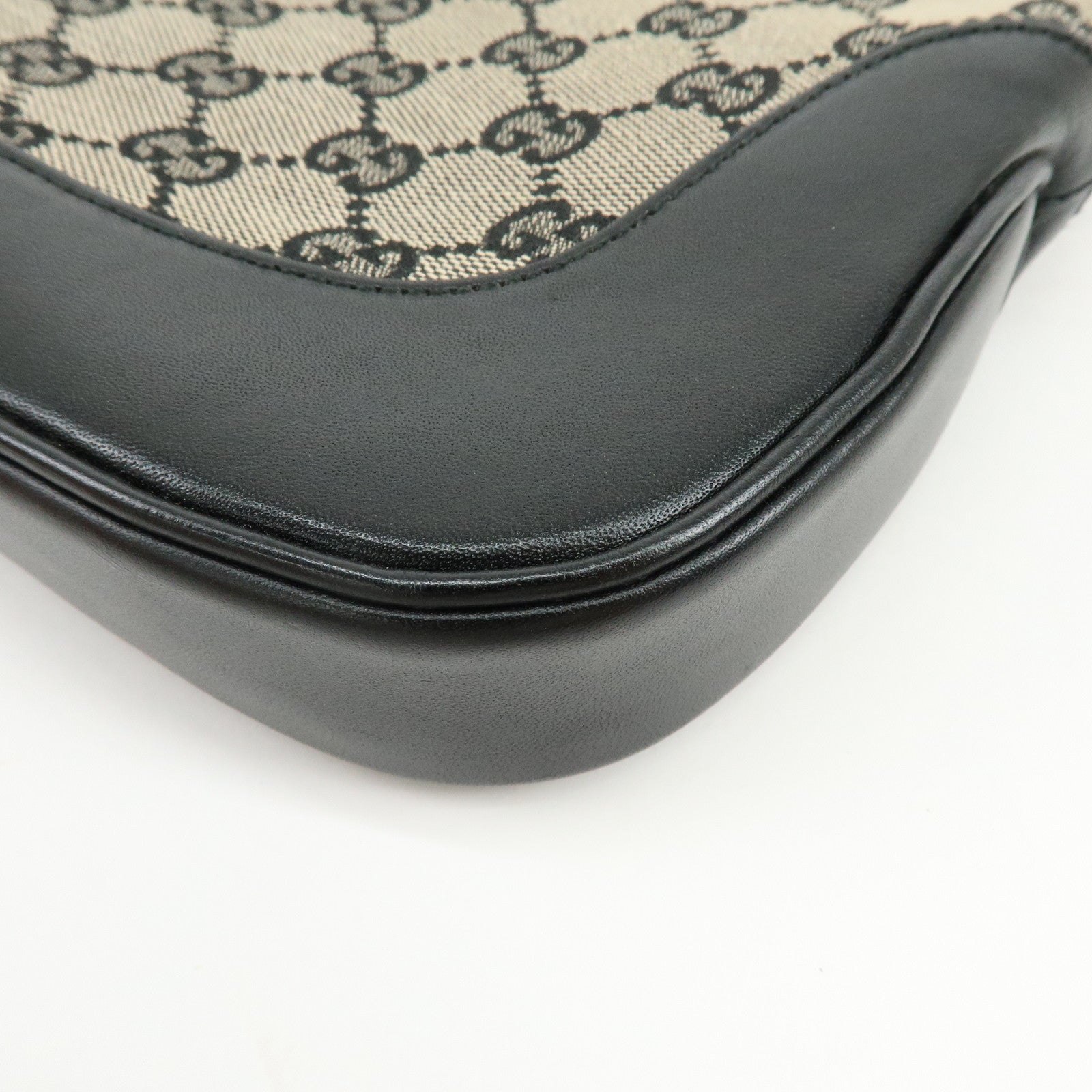 GUCCI Jackie GG Canvas Leather Shoulder Hand Bag Beige Black 001・3306