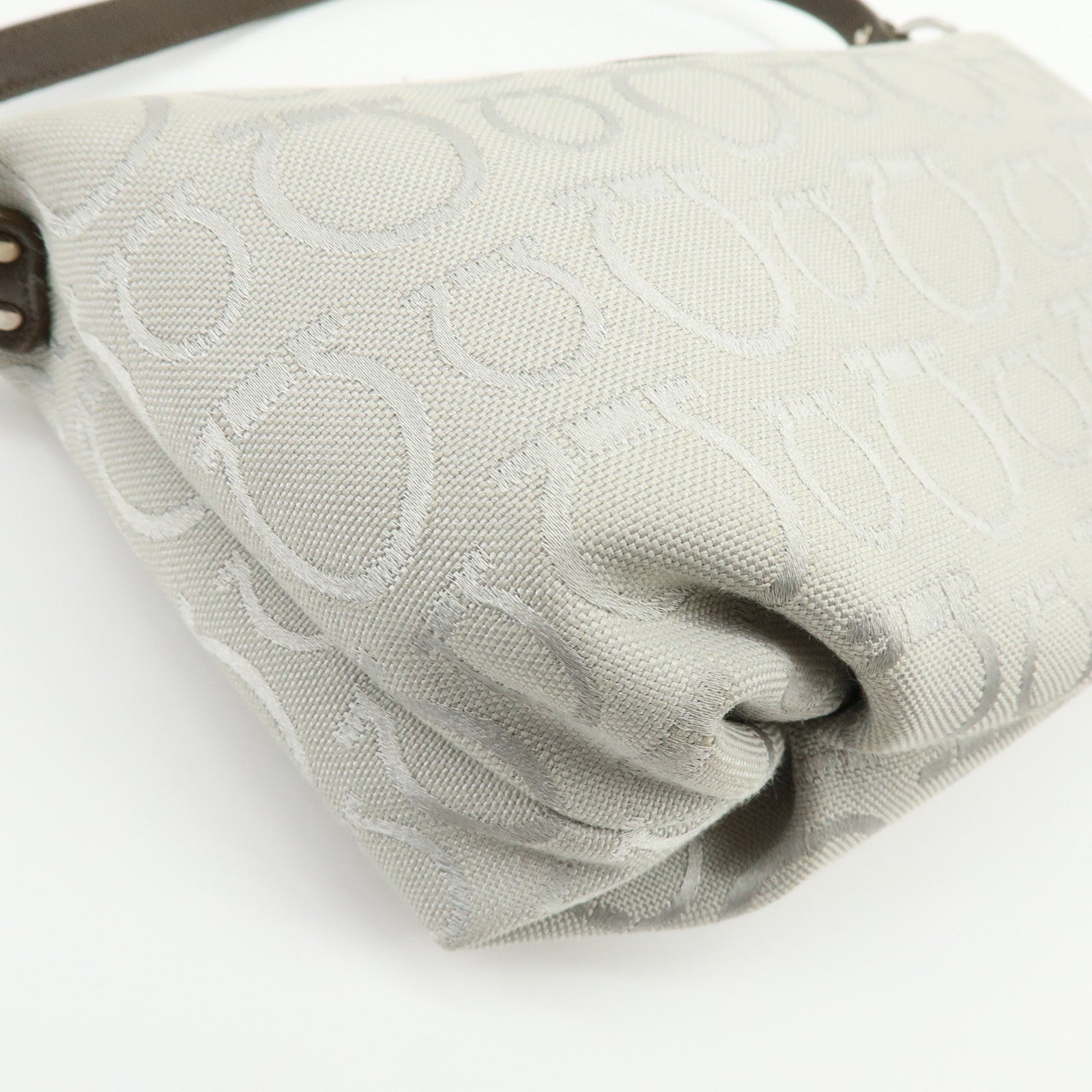 Ferragamo Gancini Canvas Leather Hand Bag Accessory Pouch Beige