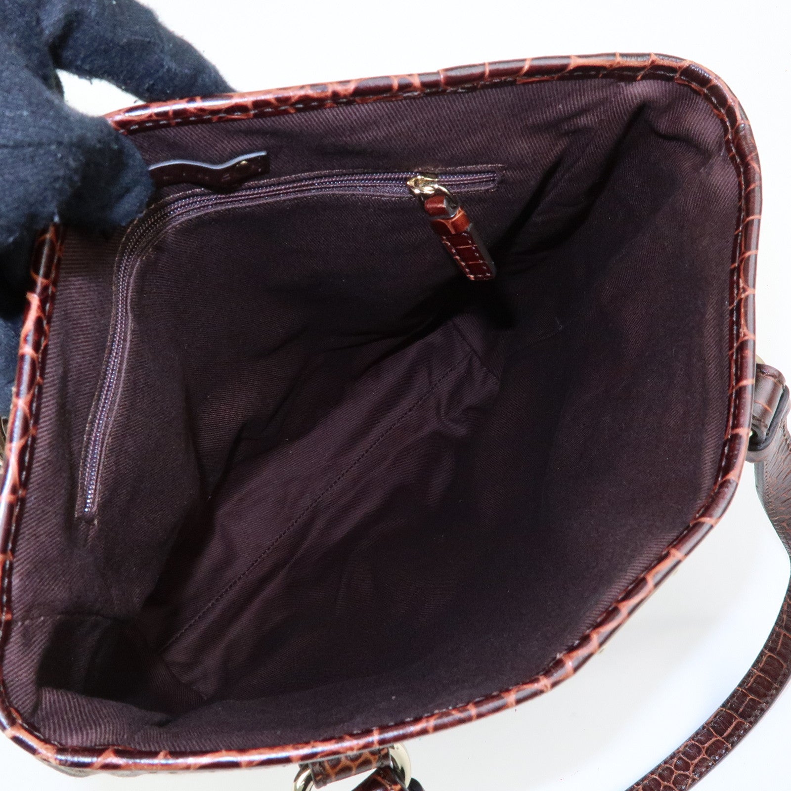 CELINE Macadam Embossed Leather Canvas Tote Bag Hand Bag Brown