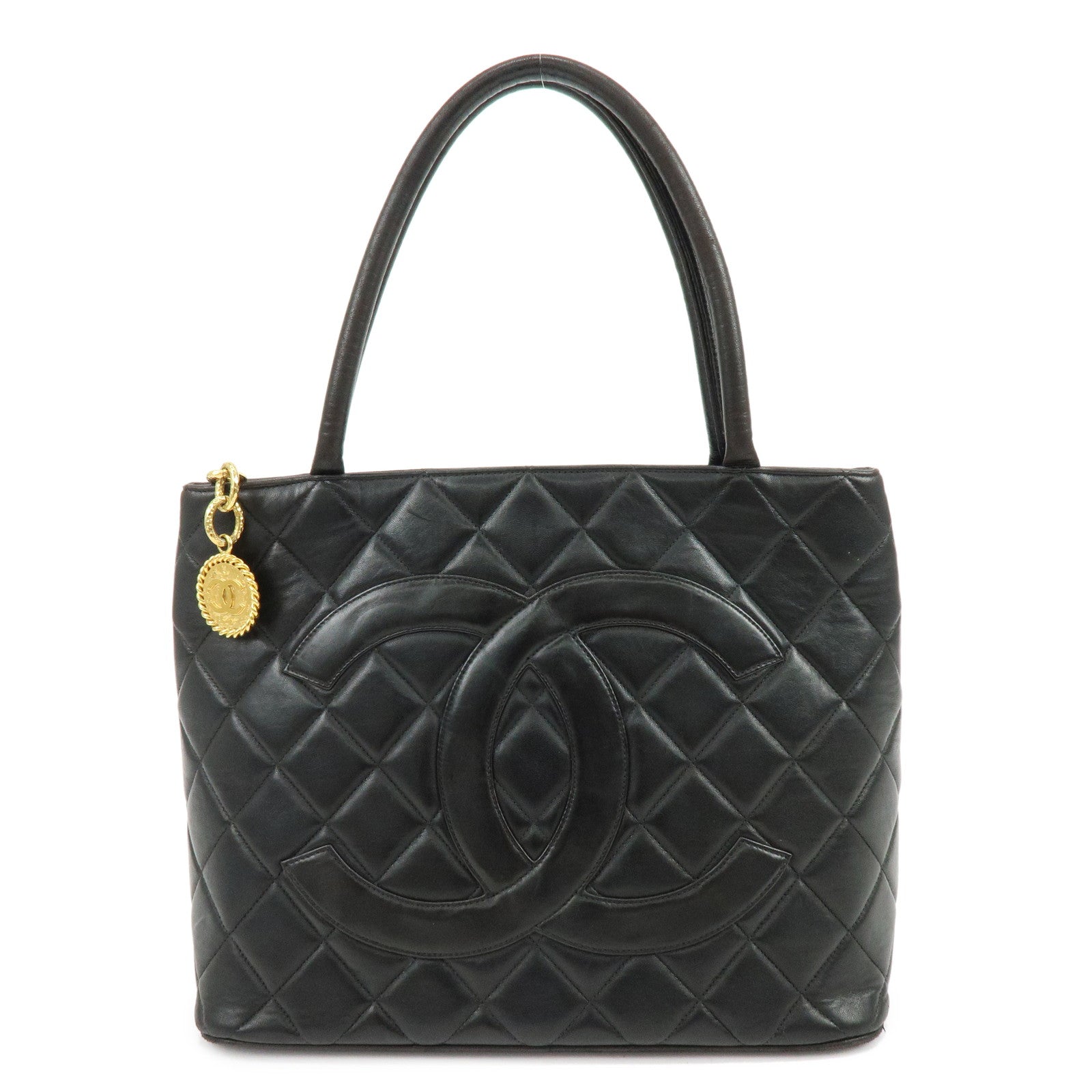 CHANELMatelasse COCO Mark Lambskin Medallion Tote Bag Black A01804