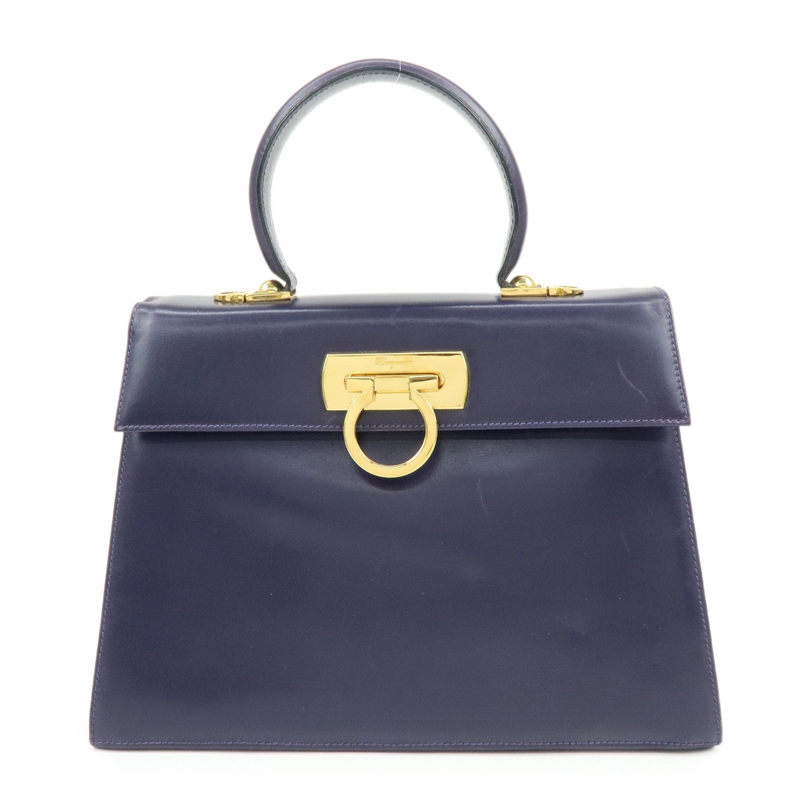 Ferragamo Gancini Leather 2Way Bag Hand Bag Shoulder Bag Purple