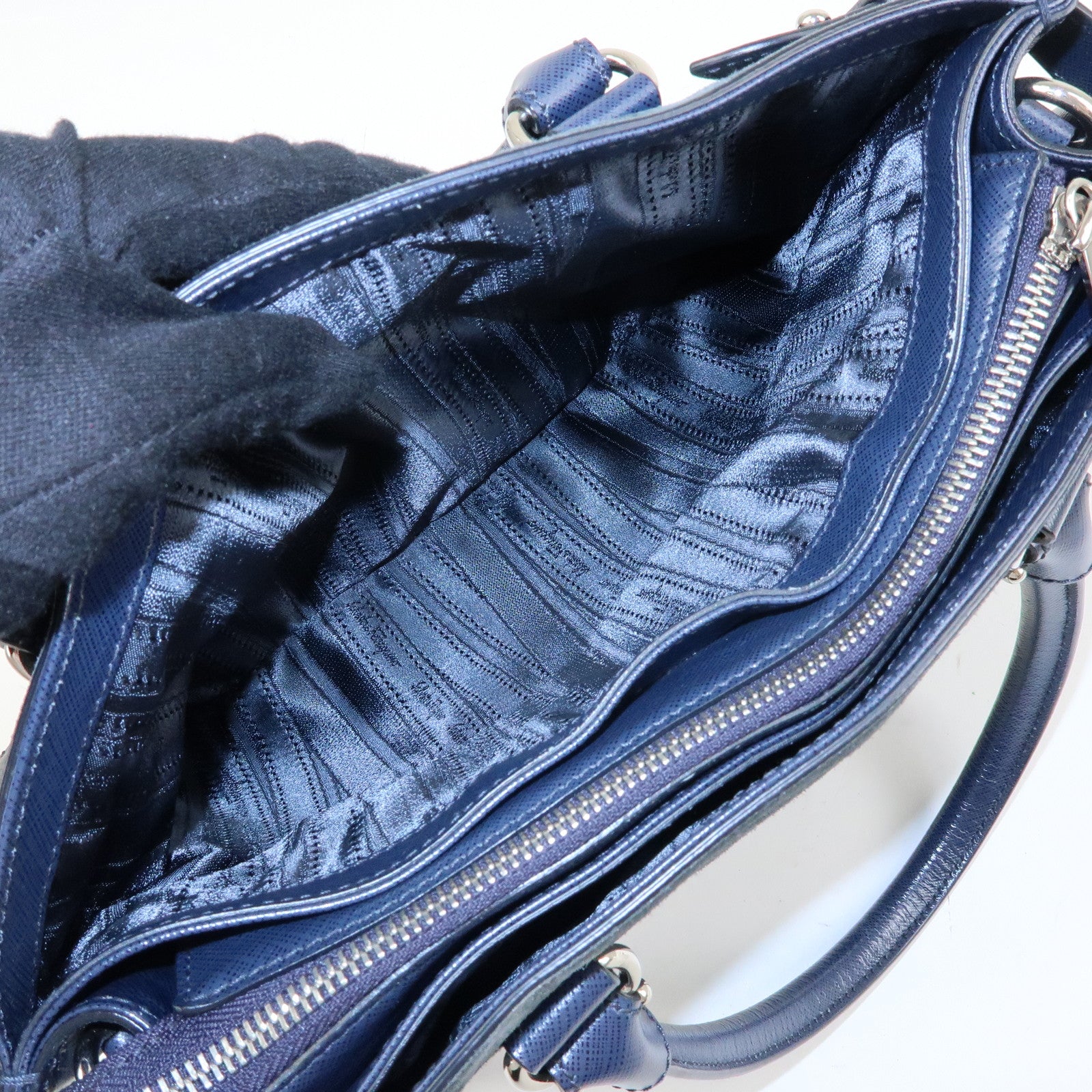 Ferragamo Gancini Canvas Leather 2Way Bag Hand Bag Navy
