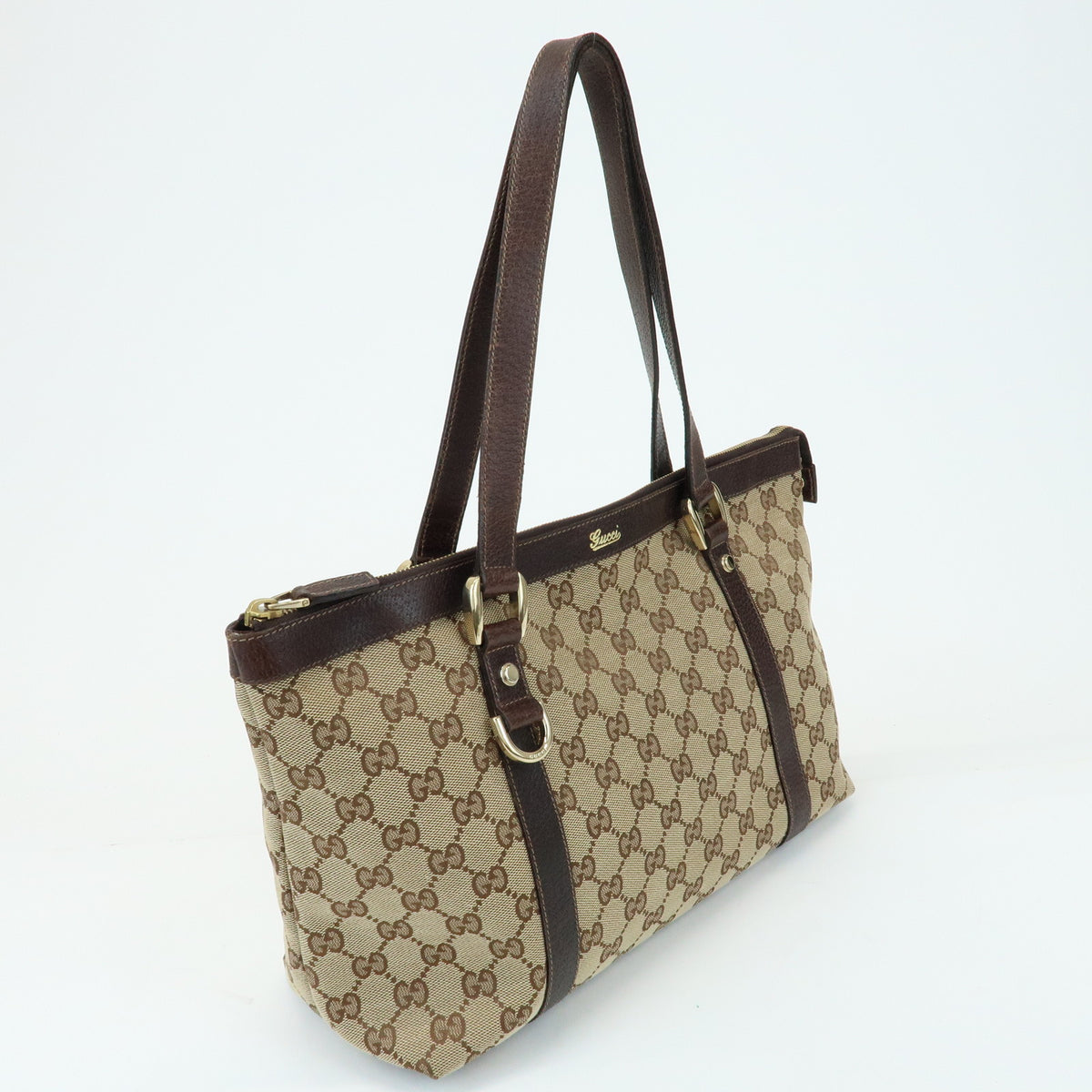 GUCCI Abbey GG Canvas Leather Tote Bag Hand Bag Beige Brown 141470