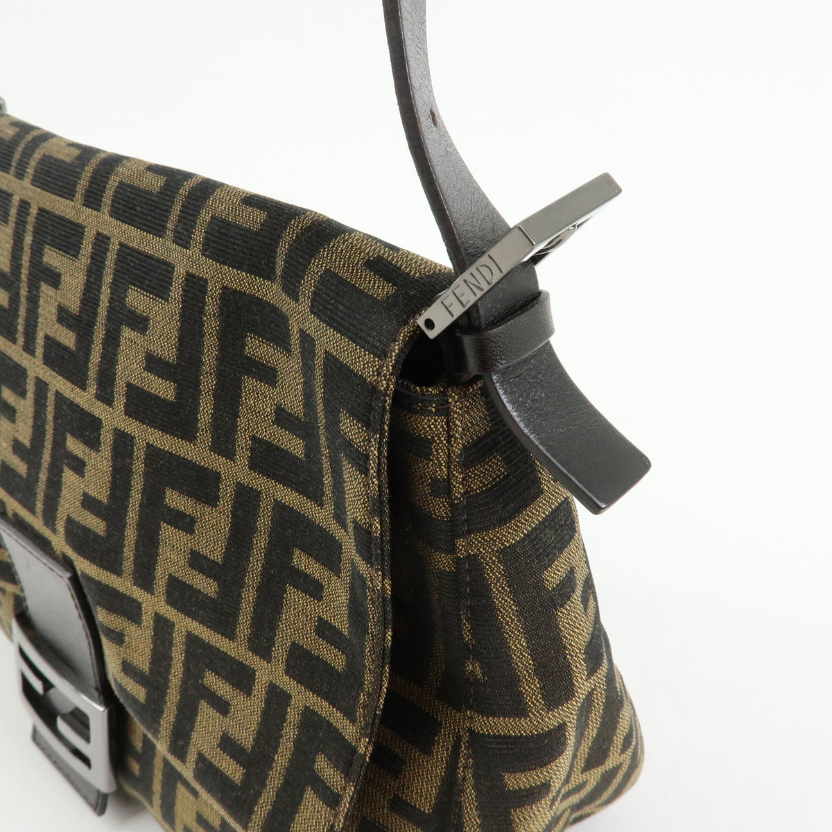 FENDI Mamma Baguette Zucca Canvas Leather Shoulder Bag Brown 8BR001