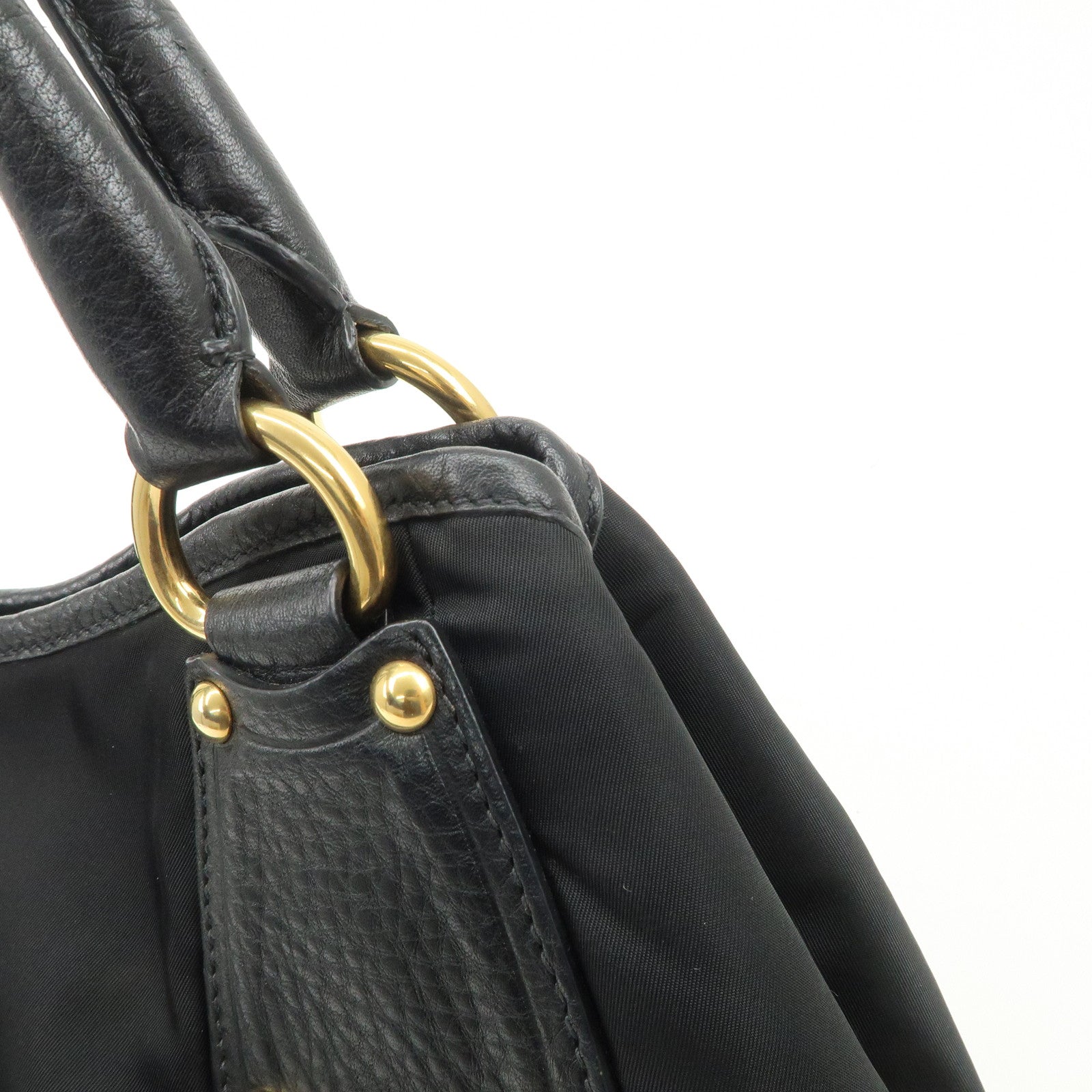 PRADA Nylon Leather Tote Bag Shoulder Bag Black Gold HDW BR4635 Used