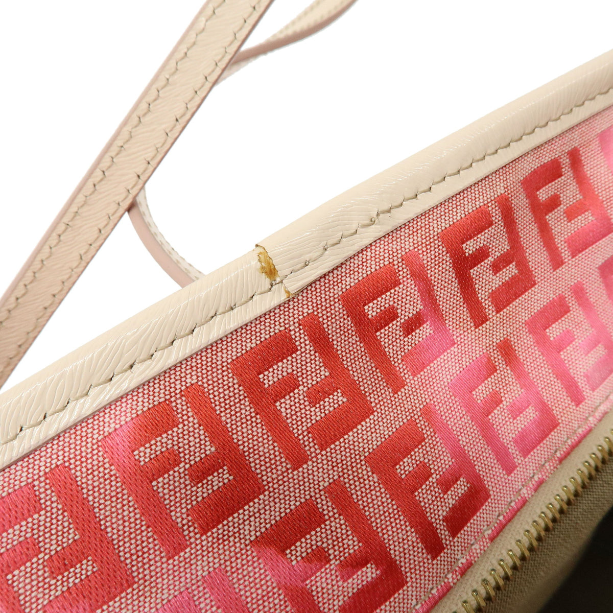 FENDI Zucchino Canvas Leather Tote Bag Flower Vanilla Pink Green 8BH185
